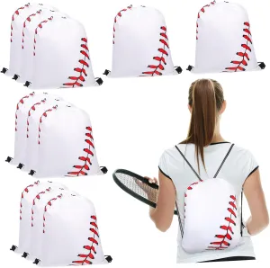 KICHOUSE 12Pcs Drawstring Sports Bags with Baseball Pattern Versatile Gym Backpack for Fitness Outdoor Activities and Party Favors