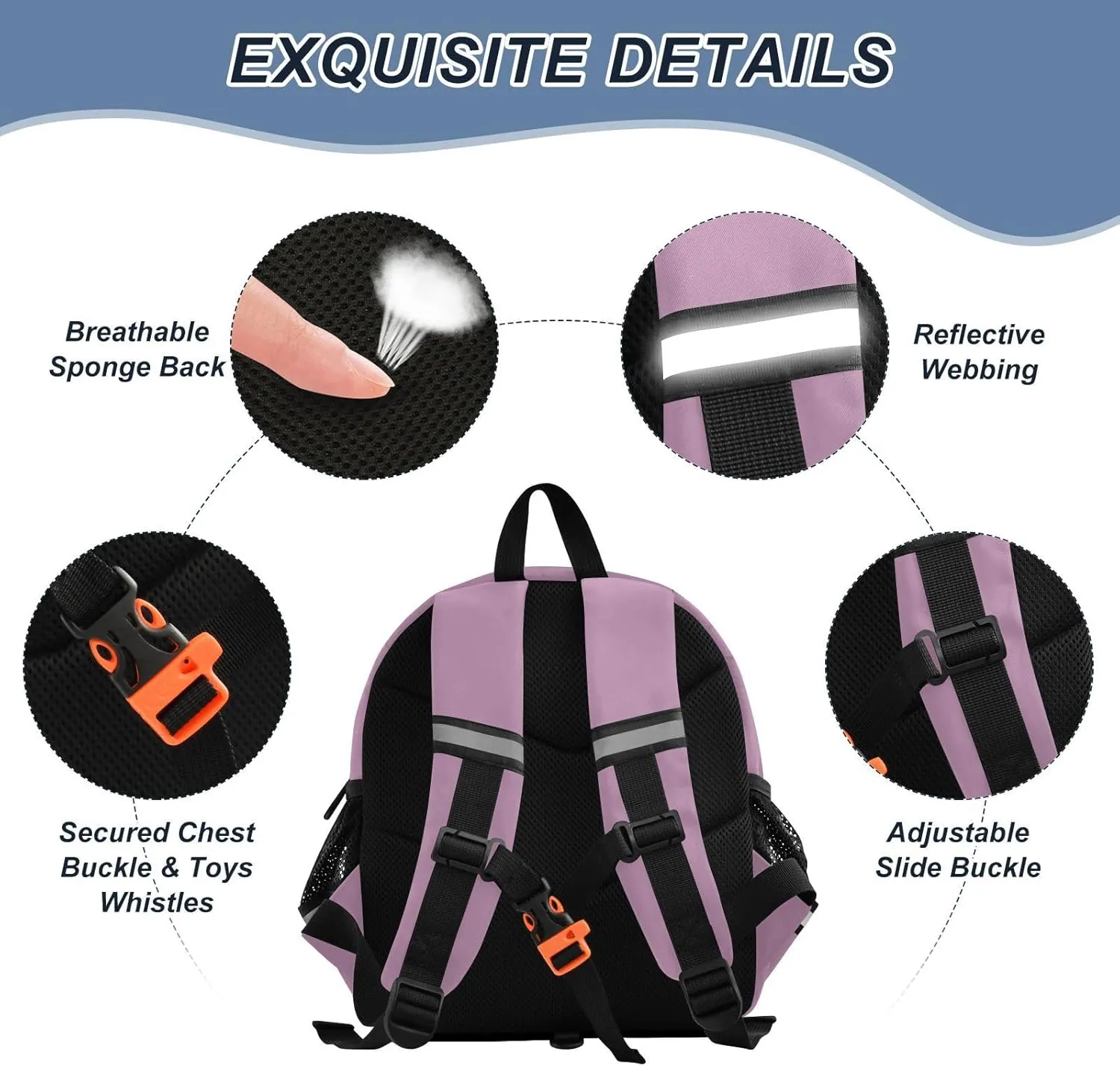 Kid Backpacks Opera Mauve Backpacks with Leash, Lightweight Backpack for Boys and Girls