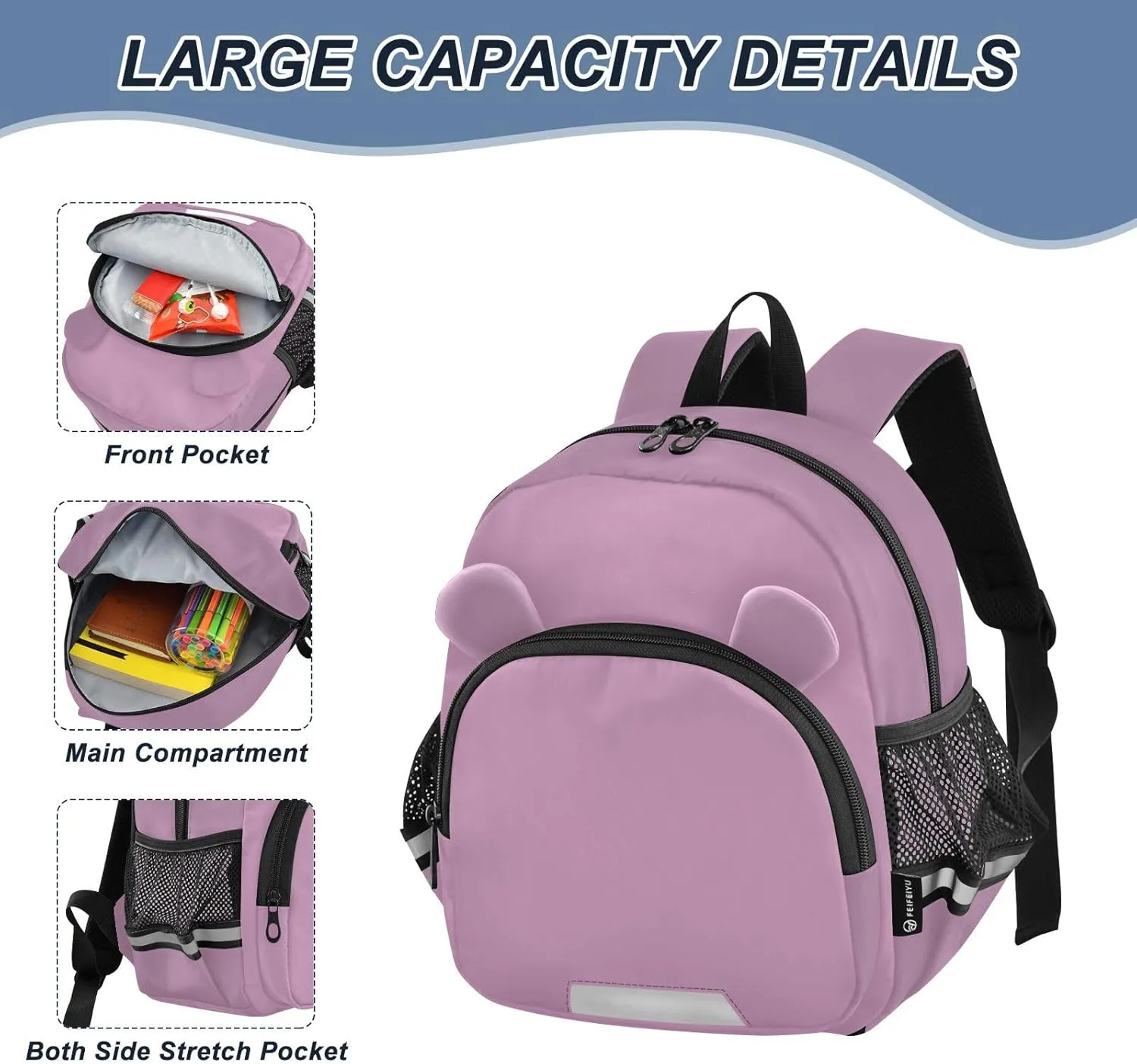 Kid Backpacks Opera Mauve Backpacks with Leash, Lightweight Backpack for Boys and Girls