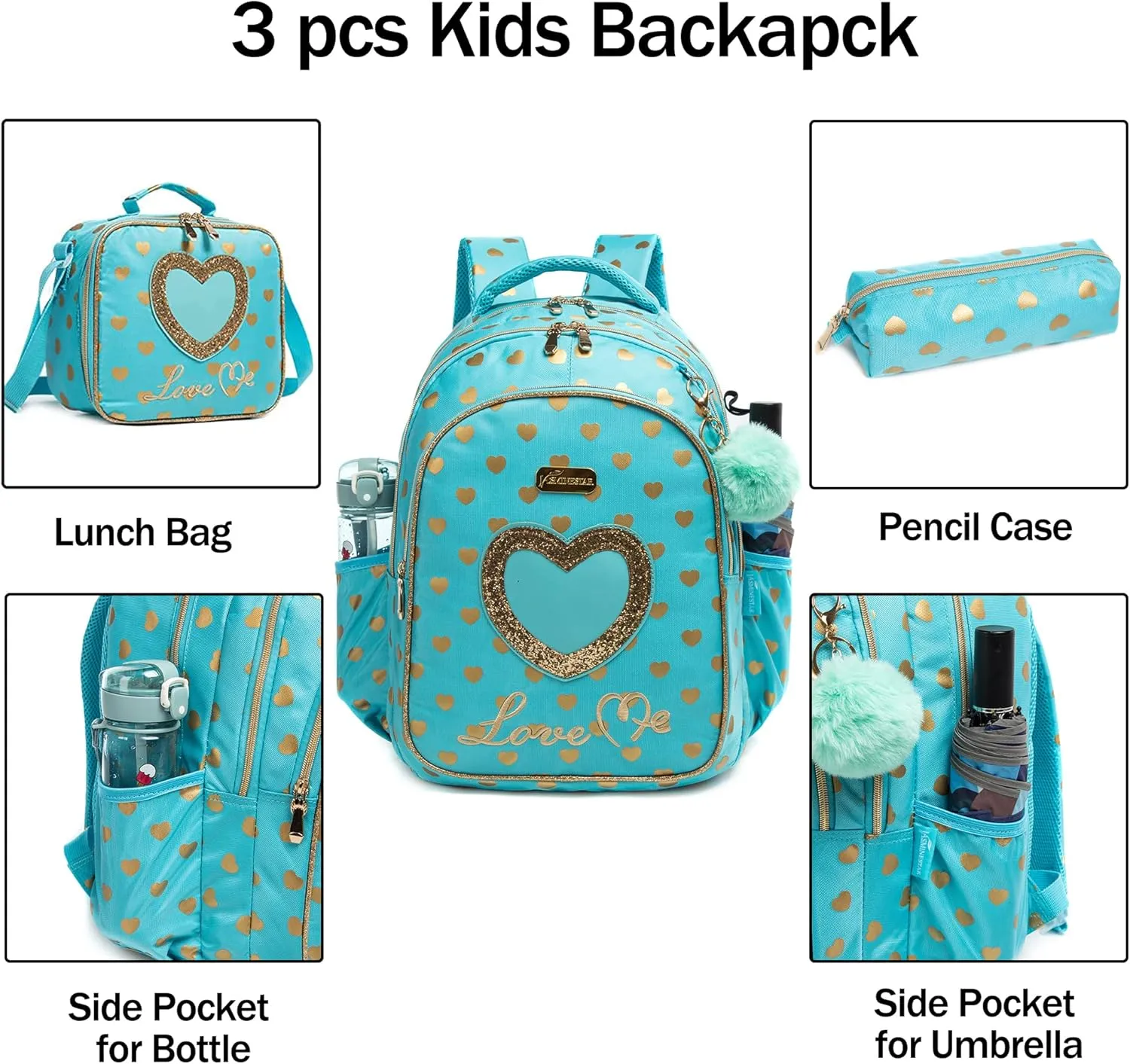 Kids Backpack 17inch with Lunch Bag and Pencil Case Lightweight School Backpack for Teens, Girls, Boys, Elementary