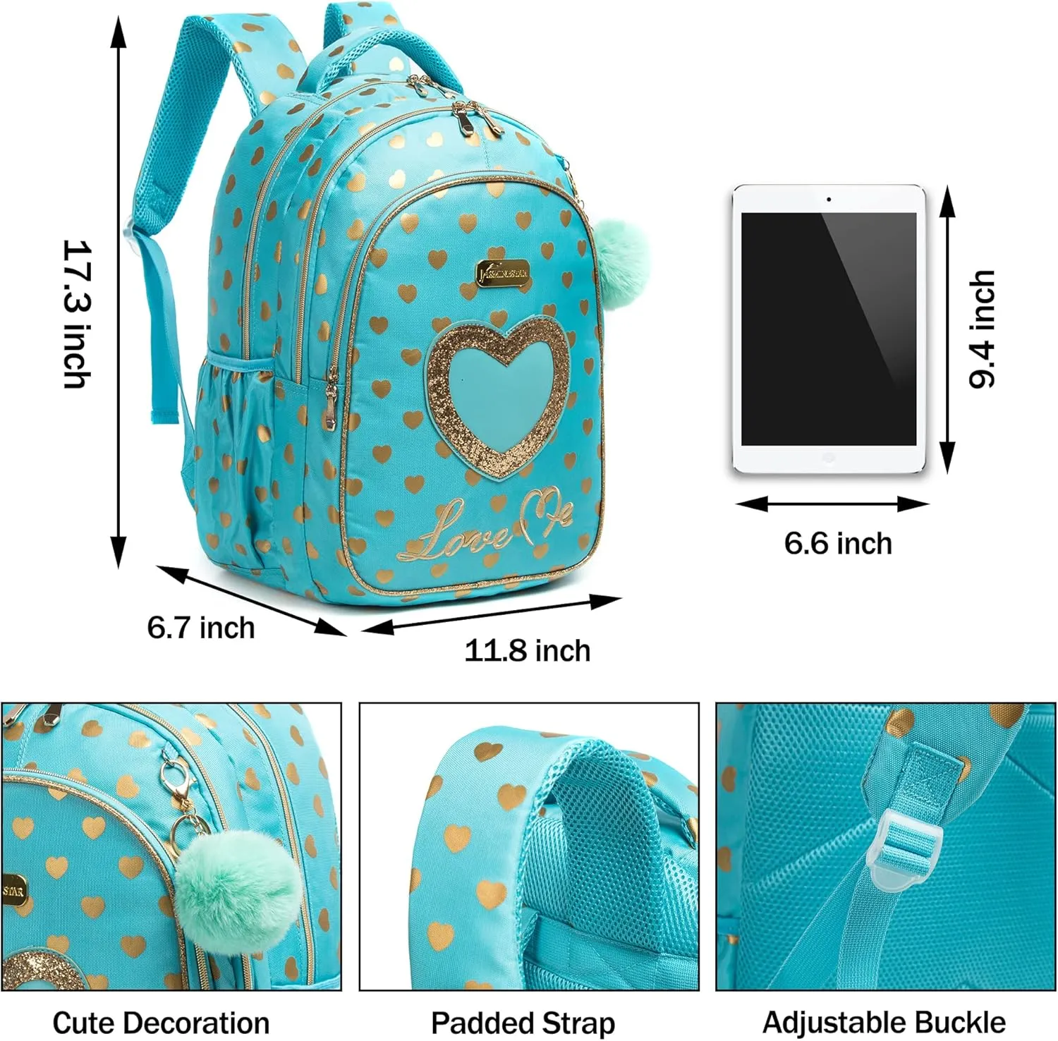 Kids Backpack 17inch with Lunch Bag and Pencil Case Lightweight School Backpack for Teens, Girls, Boys, Elementary