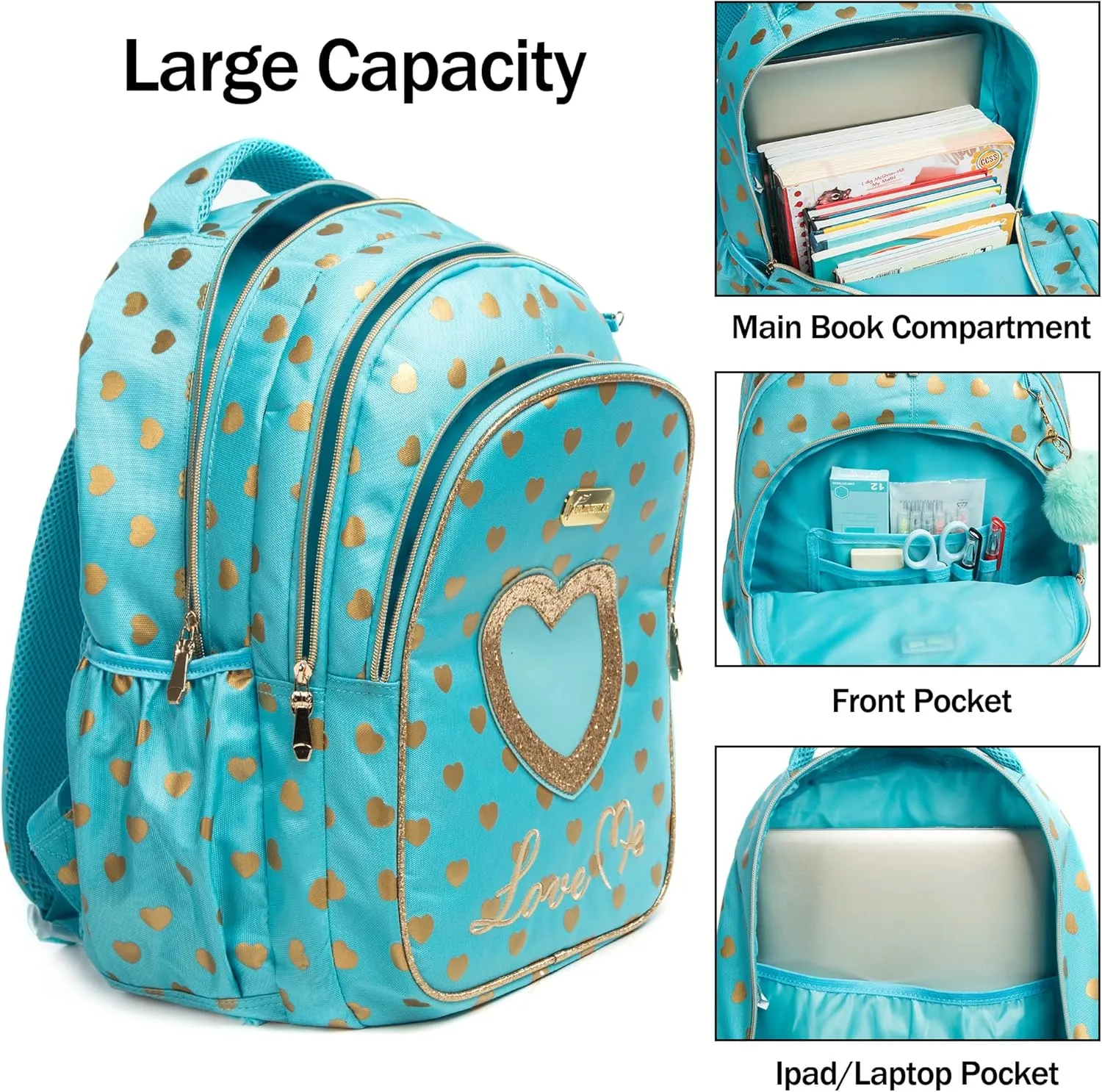 Kids Backpack 17inch with Lunch Bag and Pencil Case Lightweight School Backpack for Teens, Girls, Boys, Elementary