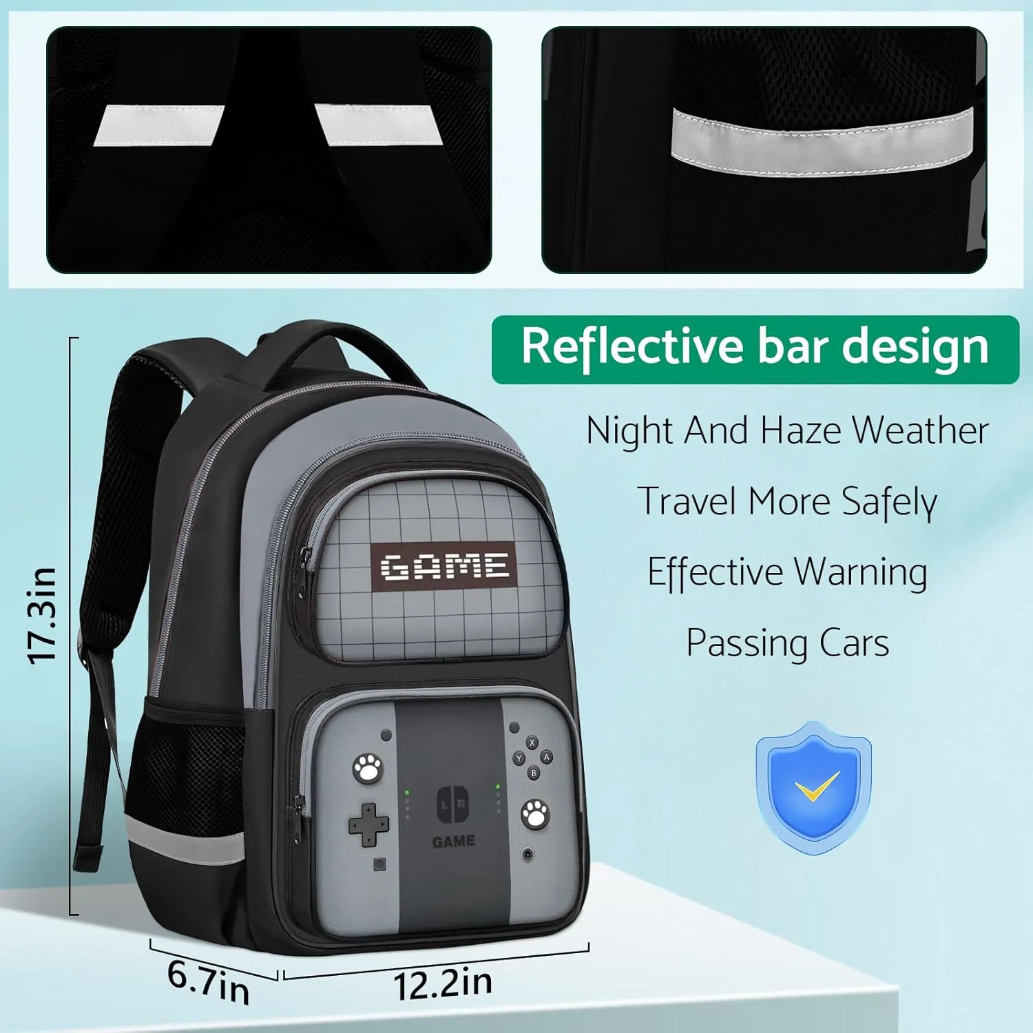 Kids Backpack For Boys，Gamer Boys Backpack For Children Teens Elementary Middle School, 17″ Students Bookbag