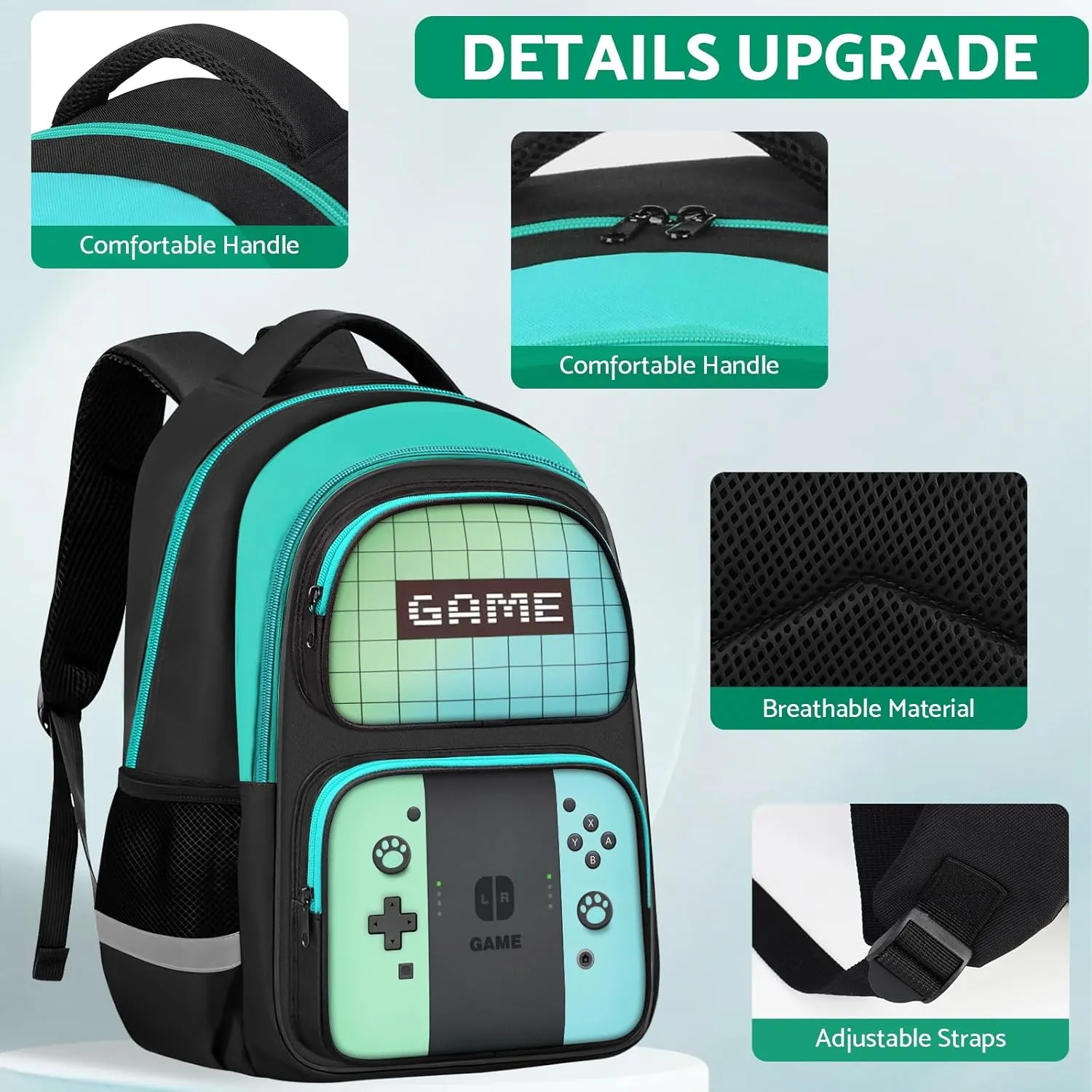 Kids Backpack For Boys，Gamer Boys Backpack For Children Teens Elementary Middle School, 17″ Students Bookbag