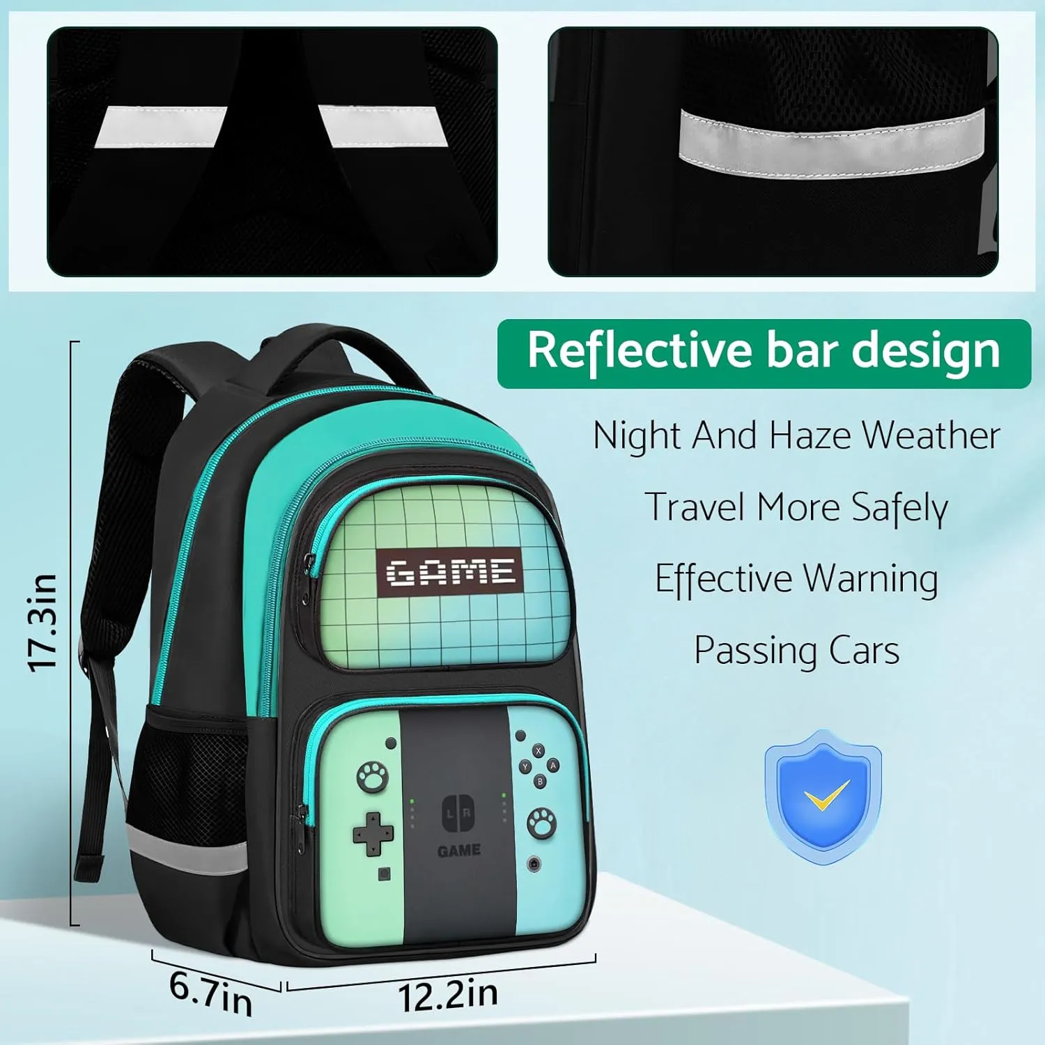 Kids Backpack For Boys，Gamer Boys Backpack For Children Teens Elementary Middle School, 17″ Students Bookbag