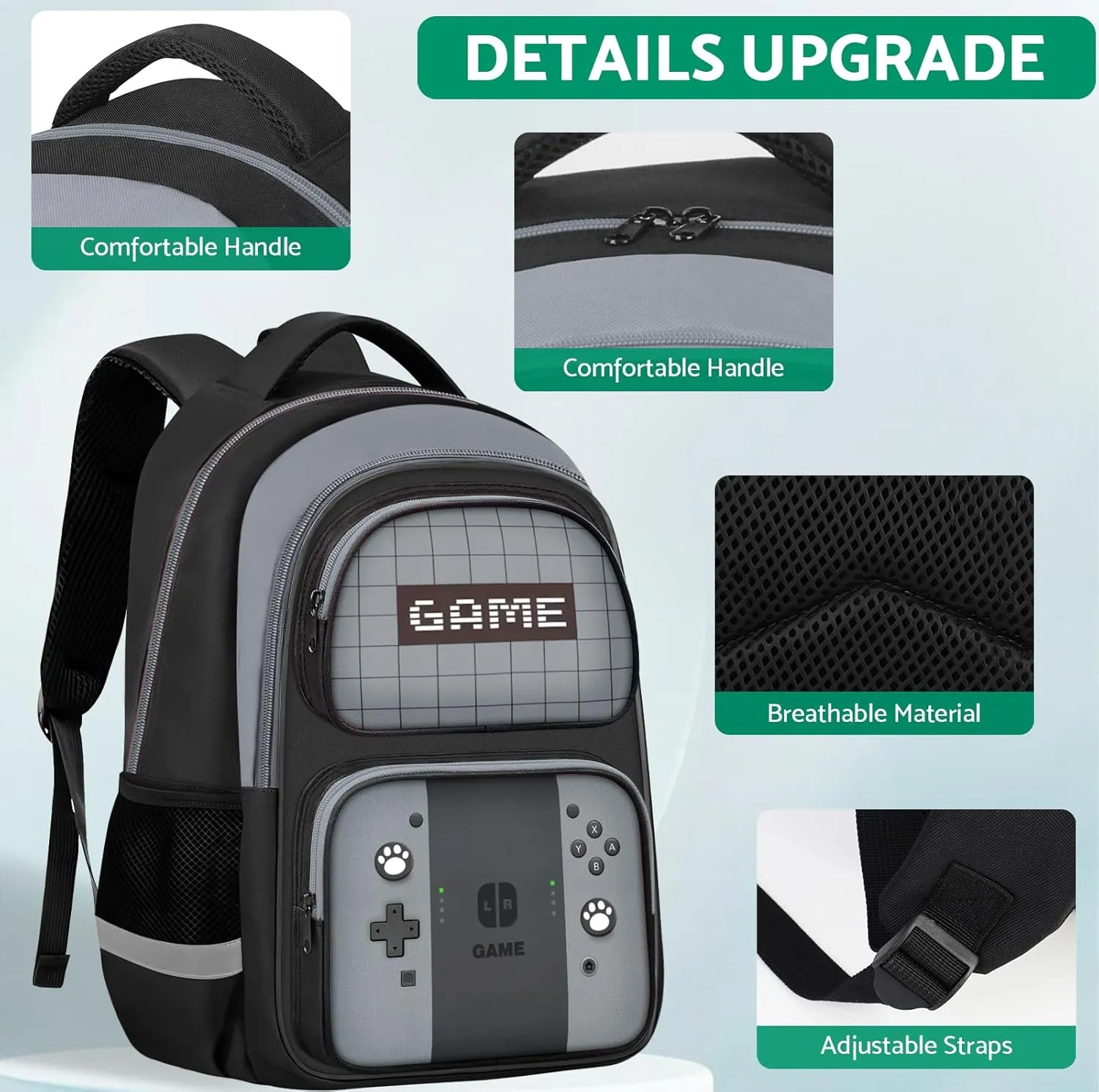 Kids Backpack For Boys，Gamer Boys Backpack For Children Teens Elementary Middle School, 17″ Students Bookbag