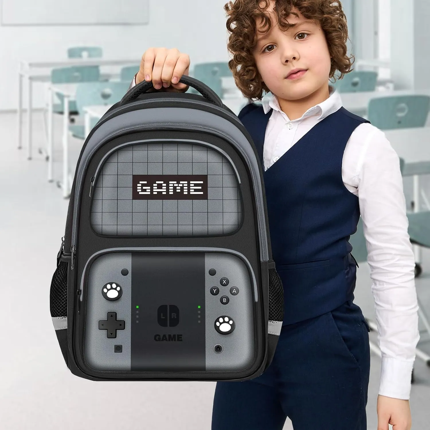 Kids Backpack For Boys，Gamer Boys Backpack For Children Teens Elementary Middle School, 17″ Students Bookbag