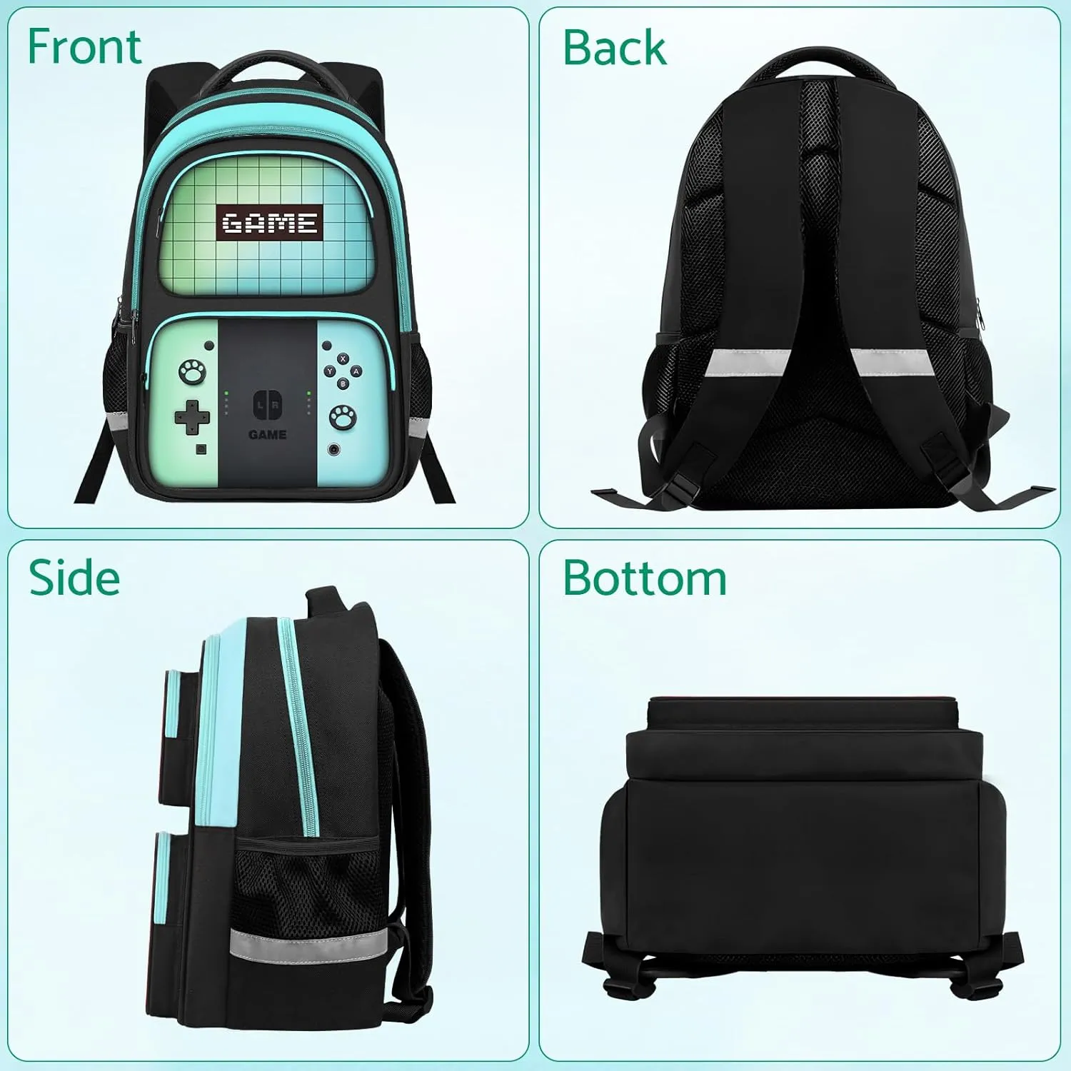 Kids Backpack For Boys，Gamer Boys Backpack For Children Teens Elementary Middle School, 17″ Students Bookbag