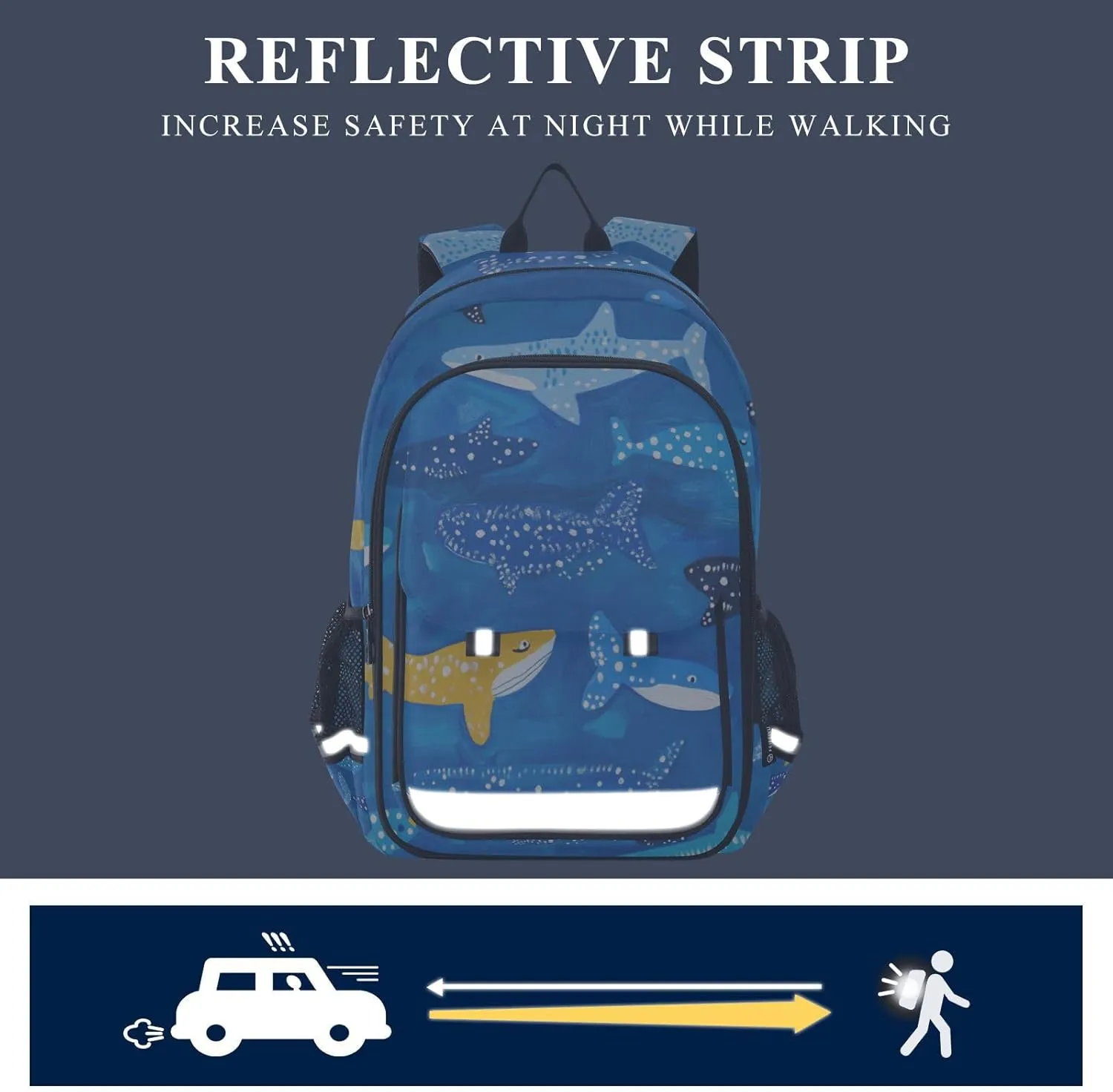 Kids Backpacks for Girls Boys Teens Elementary School Backpack Bookbag for Outdoor Travel Whale Sharks Naive Art