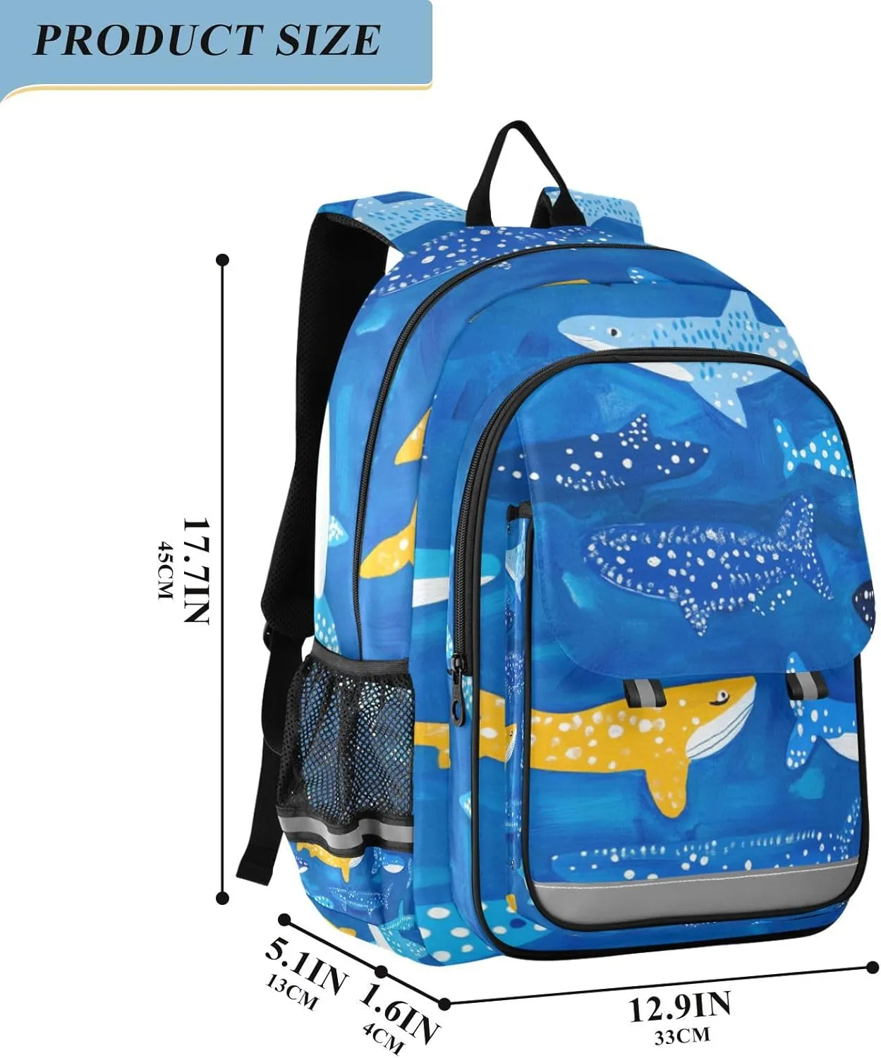 Kids Backpacks for Girls Boys Teens Elementary School Backpack Bookbag for Outdoor Travel Whale Sharks Naive Art