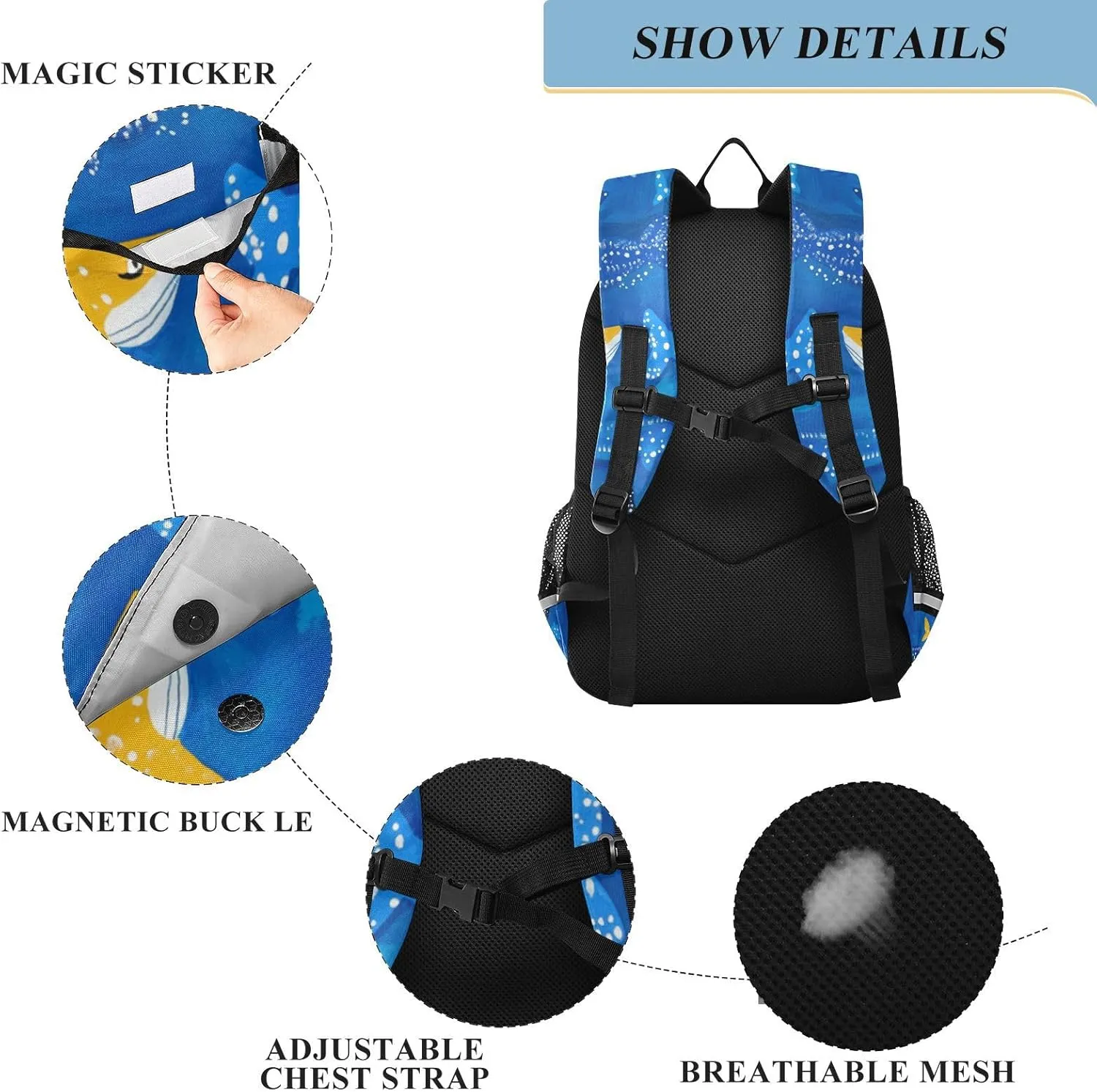 Kids Backpacks for Girls Boys Teens Elementary School Backpack Bookbag for Outdoor Travel Whale Sharks Naive Art