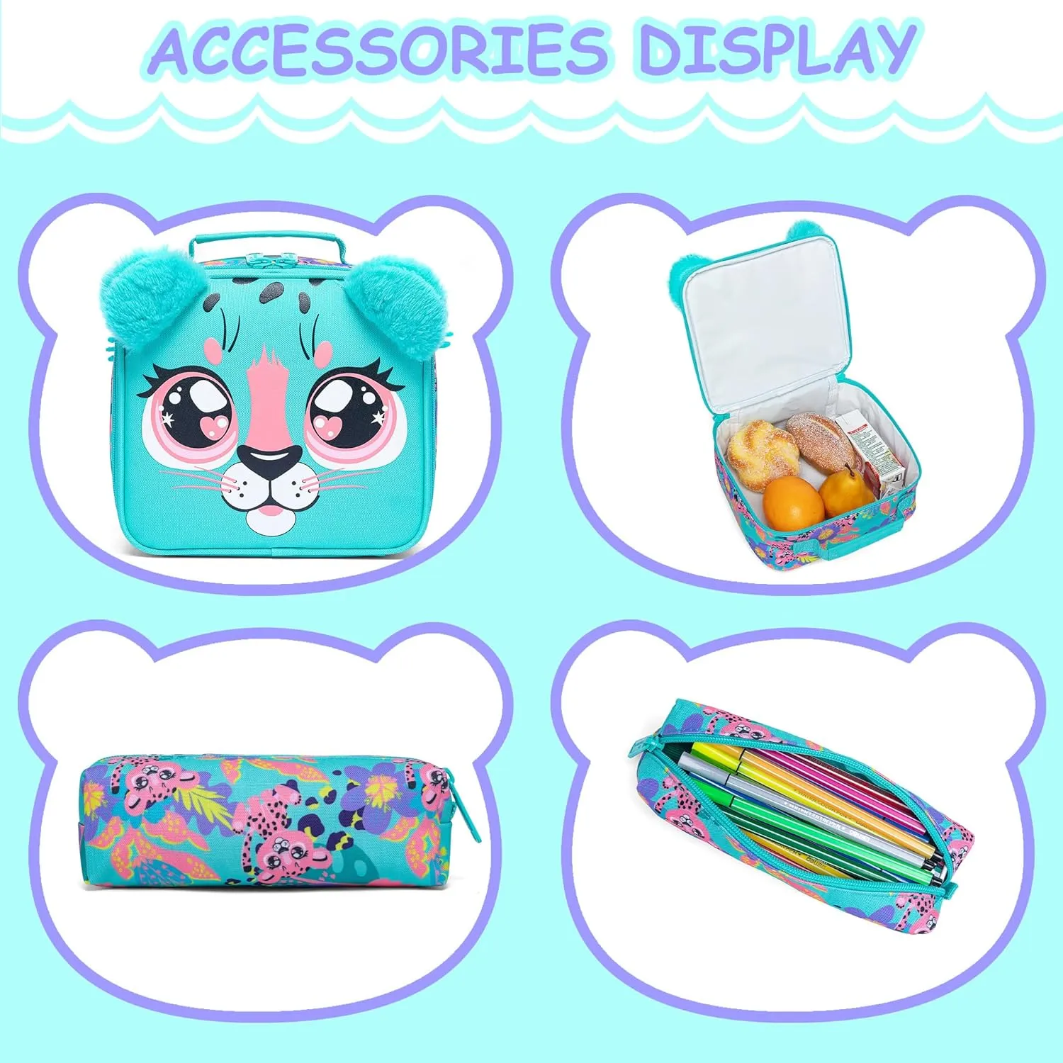 Kids Backpacks for Girls School Bag Cute Girls Backpacks Ages 8-10 with Lunch Box Pencil Case Bookbag Set Travel Backpack for Preschool Kindergarten Elementary Students