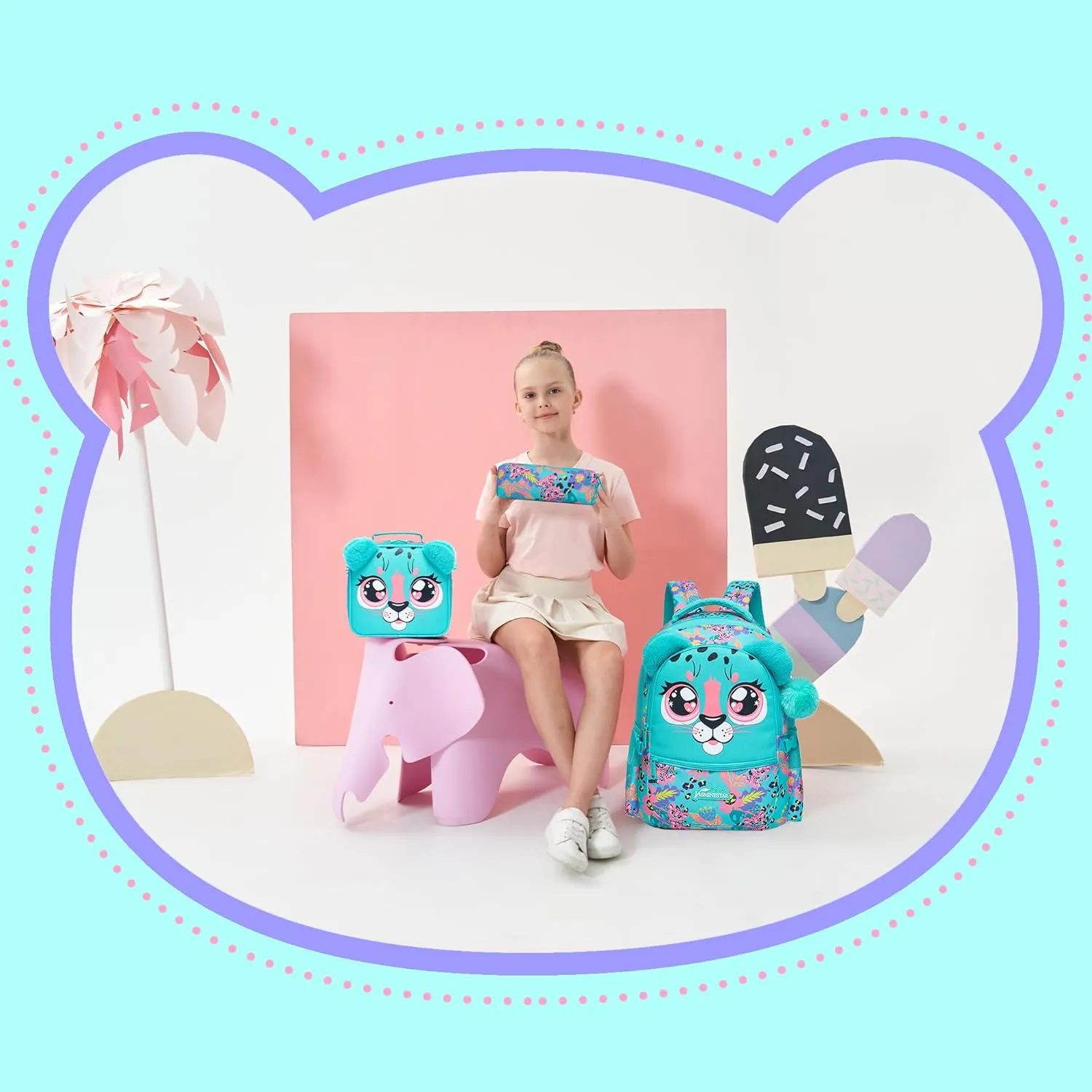 Kids Backpacks for Girls School Bag Cute Girls Backpacks Ages 8-10 with Lunch Box Pencil Case Bookbag Set Travel Backpack for Preschool Kindergarten Elementary Students
