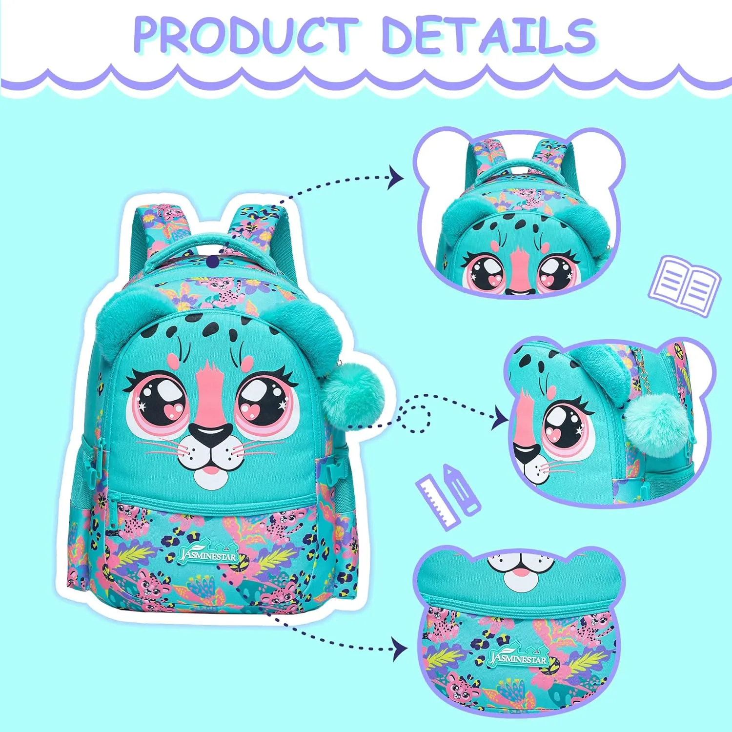 Kids Backpacks for Girls School Bag Cute Girls Backpacks Ages 8-10 with Lunch Box Pencil Case Bookbag Set Travel Backpack for Preschool Kindergarten Elementary Students