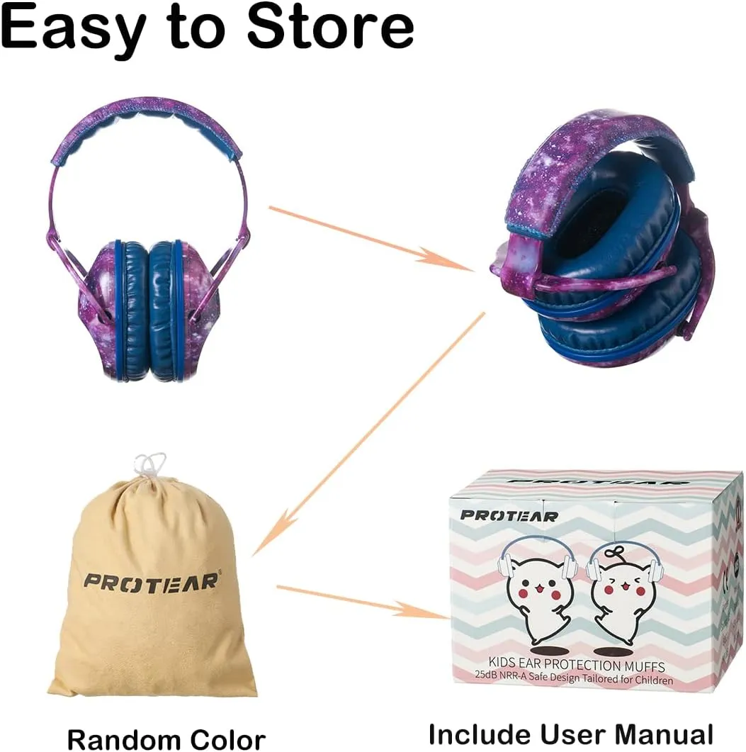 Kids Noise Cancelling Headphones,25dB NRR Hearing Protection,Noise Reduction,Sound Proof for Kids,Toddler Earmuffs for Concert,Airplane,Autism,Monster Jam,Travel,School(Blue-Nebula)