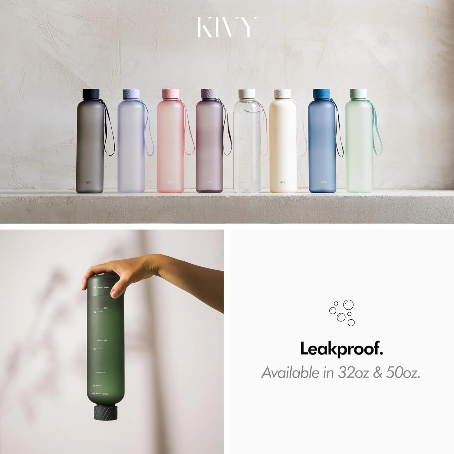 KIVY Slim Water Bottle 32oz [Lightweight & Shatterproof] Fits Backpack & Cupholder for Travel, Sports, School, Gym - Black water bottle no straw - Mens water bottle screw top - Dishwasher Safe