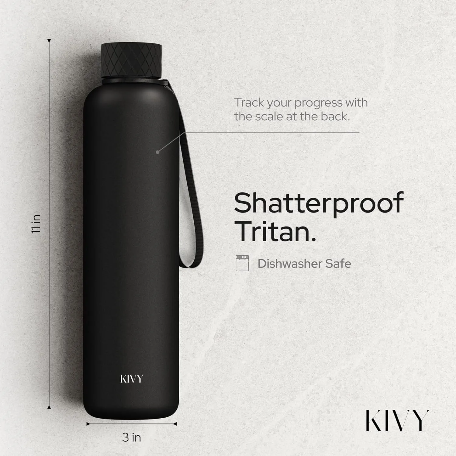 KIVY Slim Water Bottle 32oz [Lightweight & Shatterproof] Fits Backpack & Cupholder for Travel, Sports, School, Gym - Black water bottle no straw - Mens water bottle screw top - Dishwasher Safe