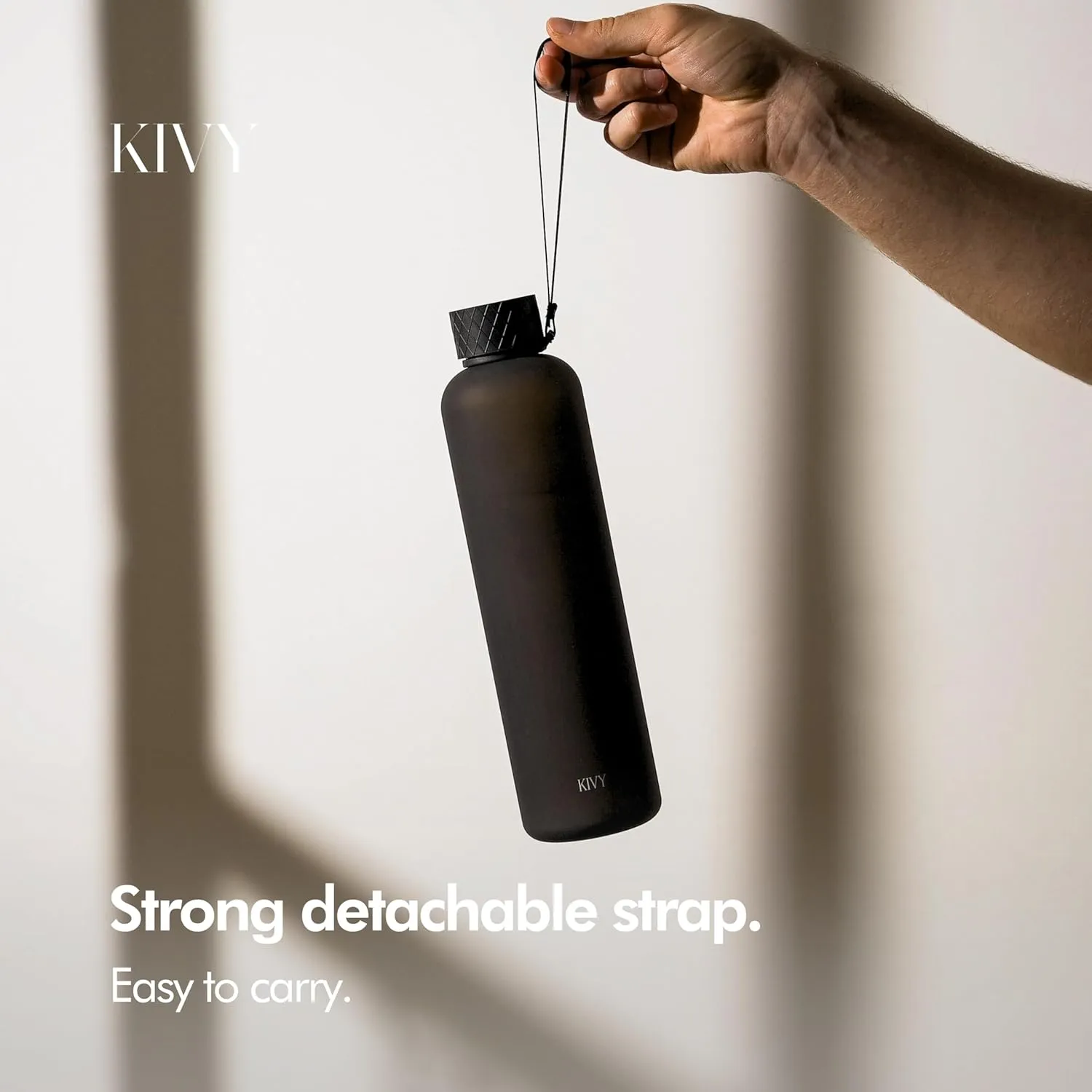 KIVY Slim Water Bottle 32oz [Lightweight & Shatterproof] Fits Backpack & Cupholder for Travel, Sports, School, Gym - Black water bottle no straw - Mens water bottle screw top - Dishwasher Safe