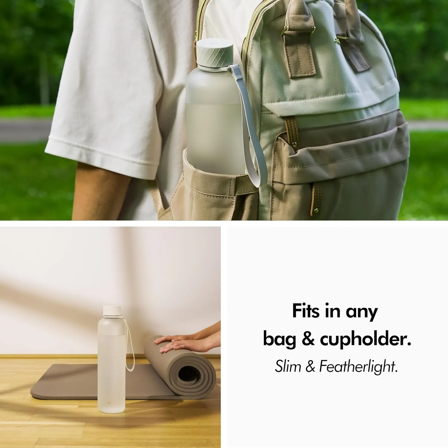 KIVY Slim Water Bottle 32oz [Lightweight & Shatterproof] Fits Cupholder & Backpack - Dishwasher safe water bottle no straw - Cute aesthetic water bottles screw top - Bpa free, Gold, White water bottle