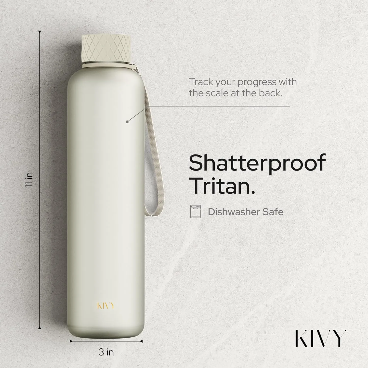 KIVY Slim Water Bottle 32oz [Lightweight & Shatterproof] Fits Cupholder & Backpack - Dishwasher safe water bottle no straw - Cute aesthetic water bottles screw top - Bpa free, Gold, White water bottle