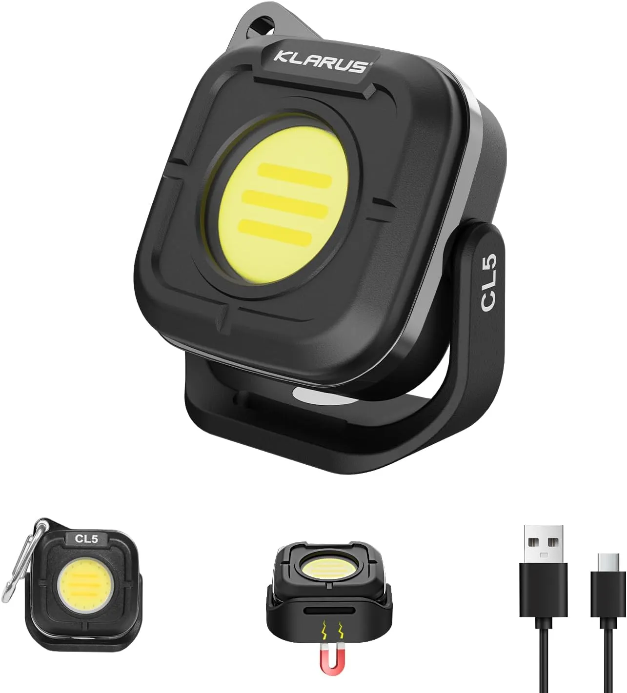 Klarus CL5 Small Work Light Powerful Magnetic Flashlight - 650lm Bright, 4 Color Temperatures (2700K-6500K) & USB-C Rechargeable, 180° Rotatable, IPX5 Waterproof, Portable LED Pocket Light