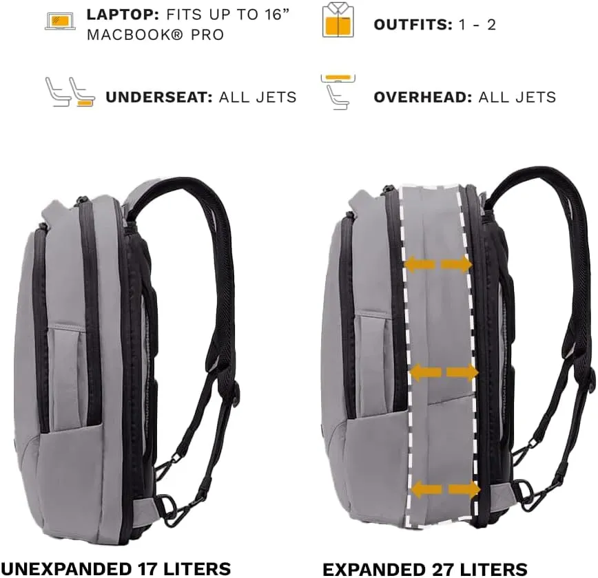 Knack Small Series 2 Laptop Backpack Fits up to 16 Inch Laptops - Knack Bags Carry-On Backpack, TSA Approved, Expandable Travel Backpacks With 2 Day Outfit Capacity, Alloy Gray