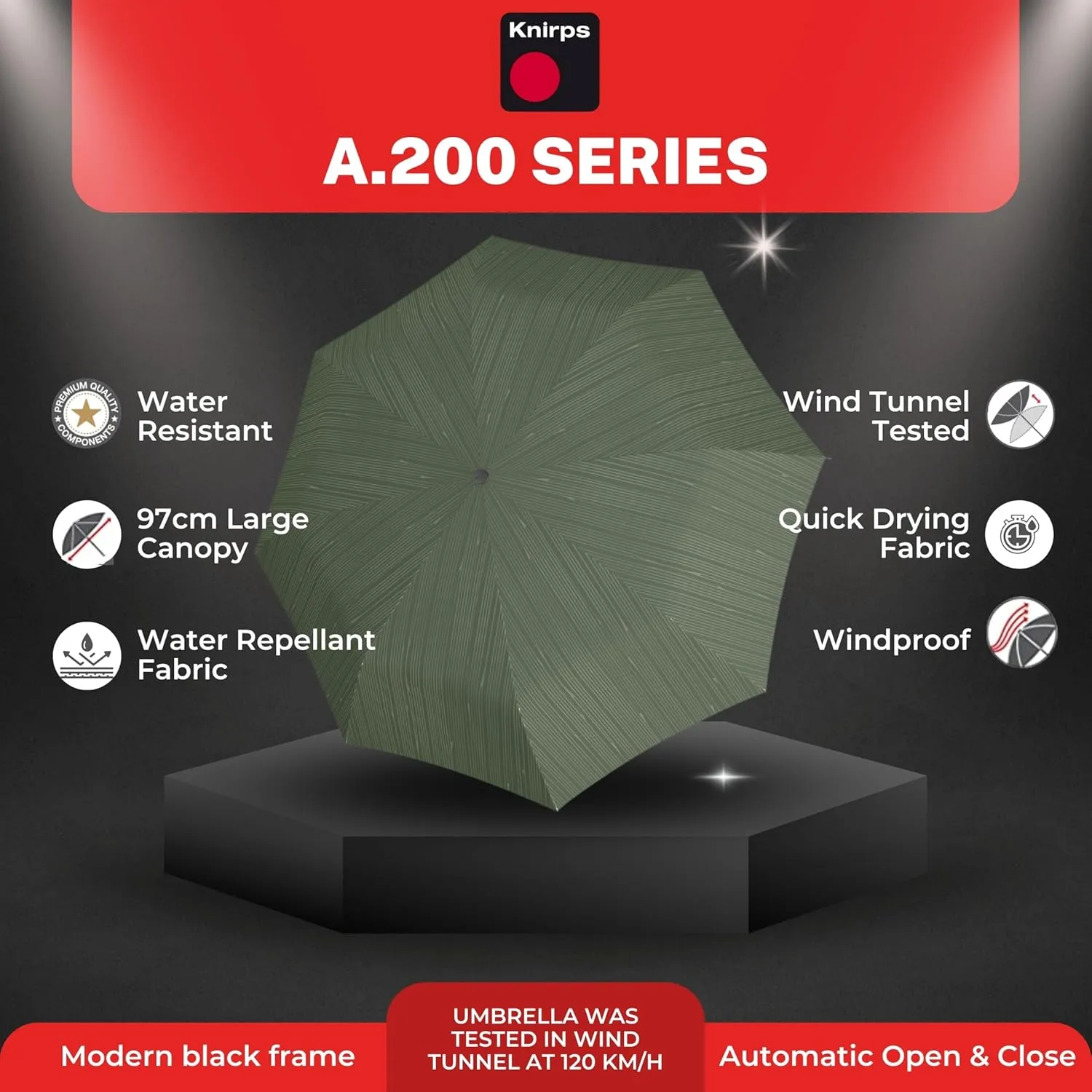 Knirps A.200 Medium Duomatic Windproof Umbrella for Adults – Automatic Open Close 38.5" Canopy, Travel Case Included