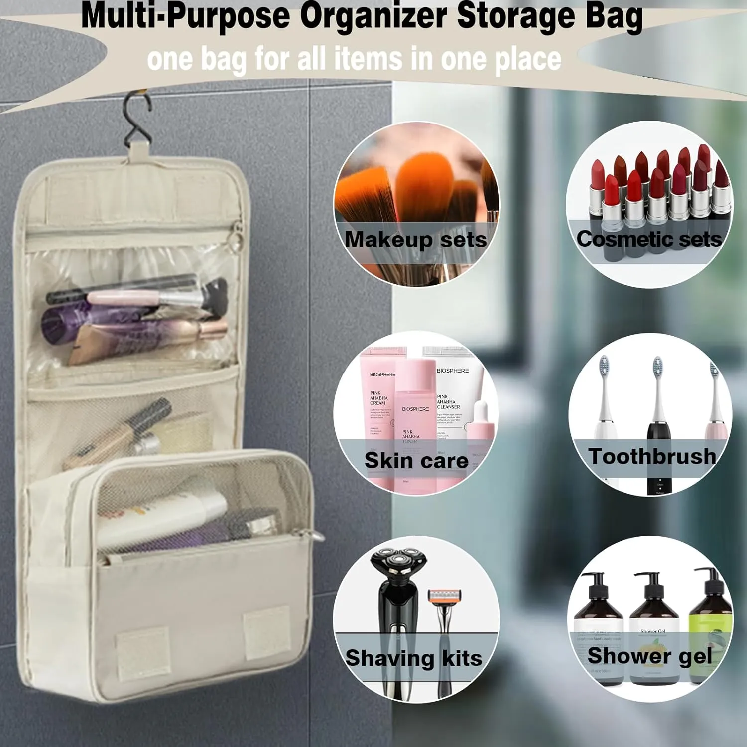 L&FY Hanging Travel Toiletry Bag Women's Cosmetic Organizer Makeup Pouch Men's Dopp Kits With Handle