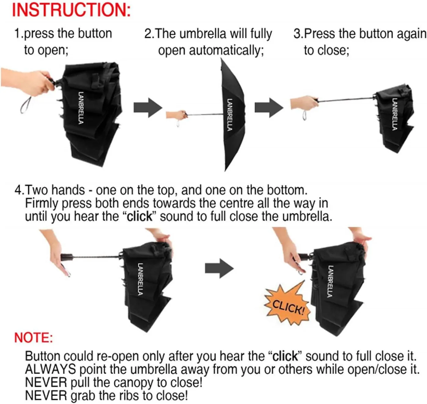 LANBRELLA Compact Reverse Folding Umbrella Auto Windproof Travel Umbrella