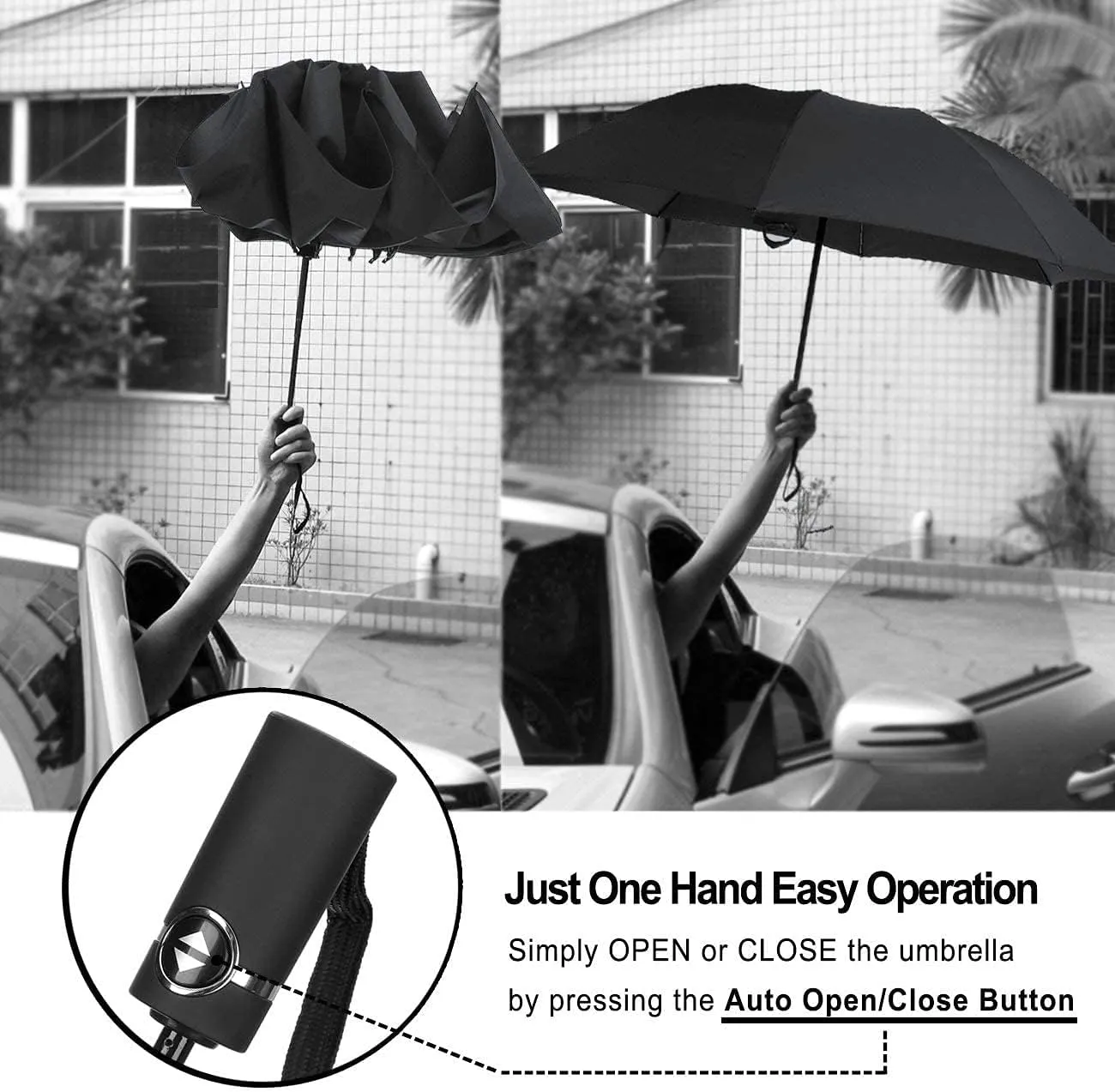 LANBRELLA Compact Reverse Folding Umbrella Auto Windproof Travel Umbrella