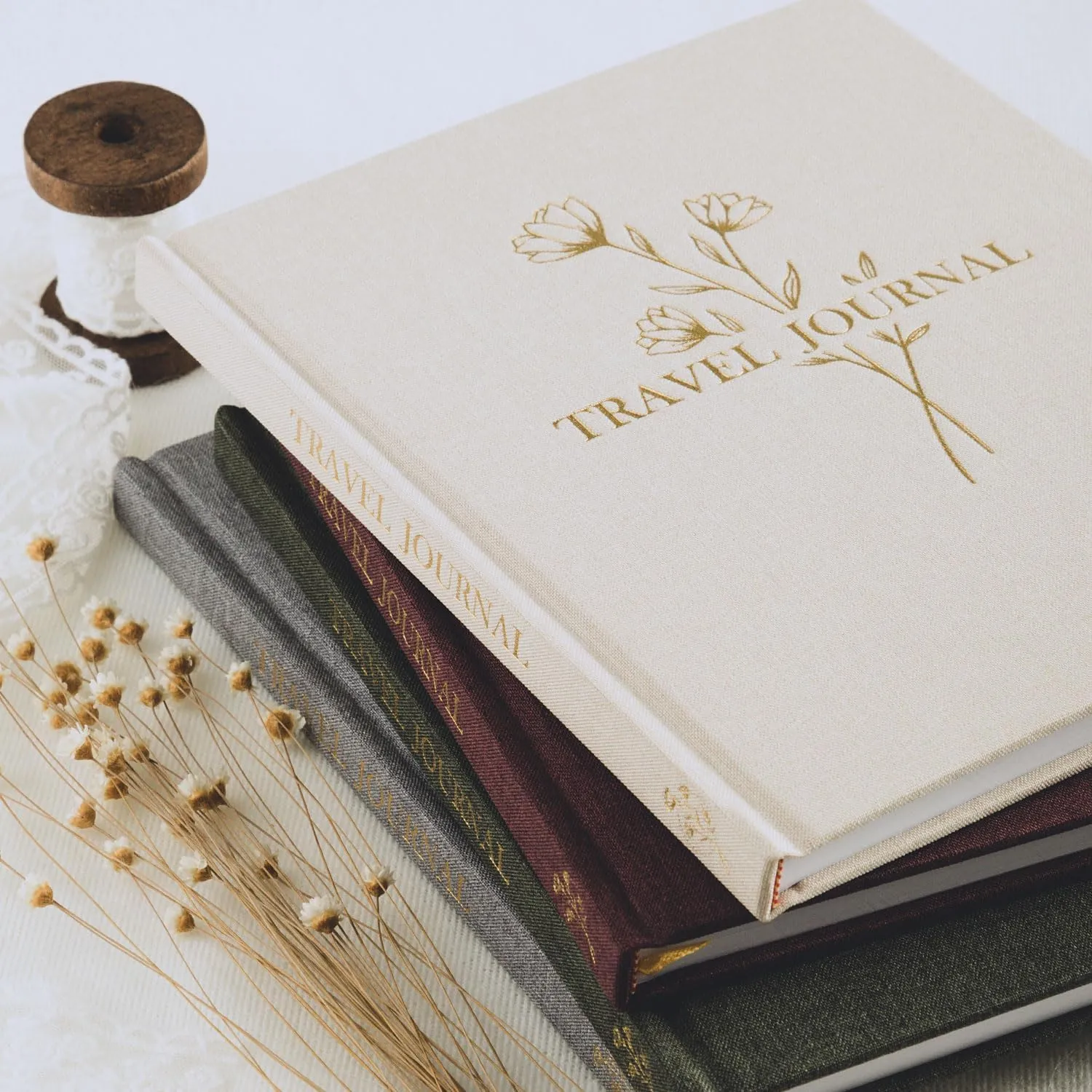 Lanpn Travel Photo Journal Notebook for Women Men, Linen Travel Log Diary Scrapbook Memory Book with Prompts, Anniversary Journals Traveling Gifts (Burgundy, 110 Pages)
