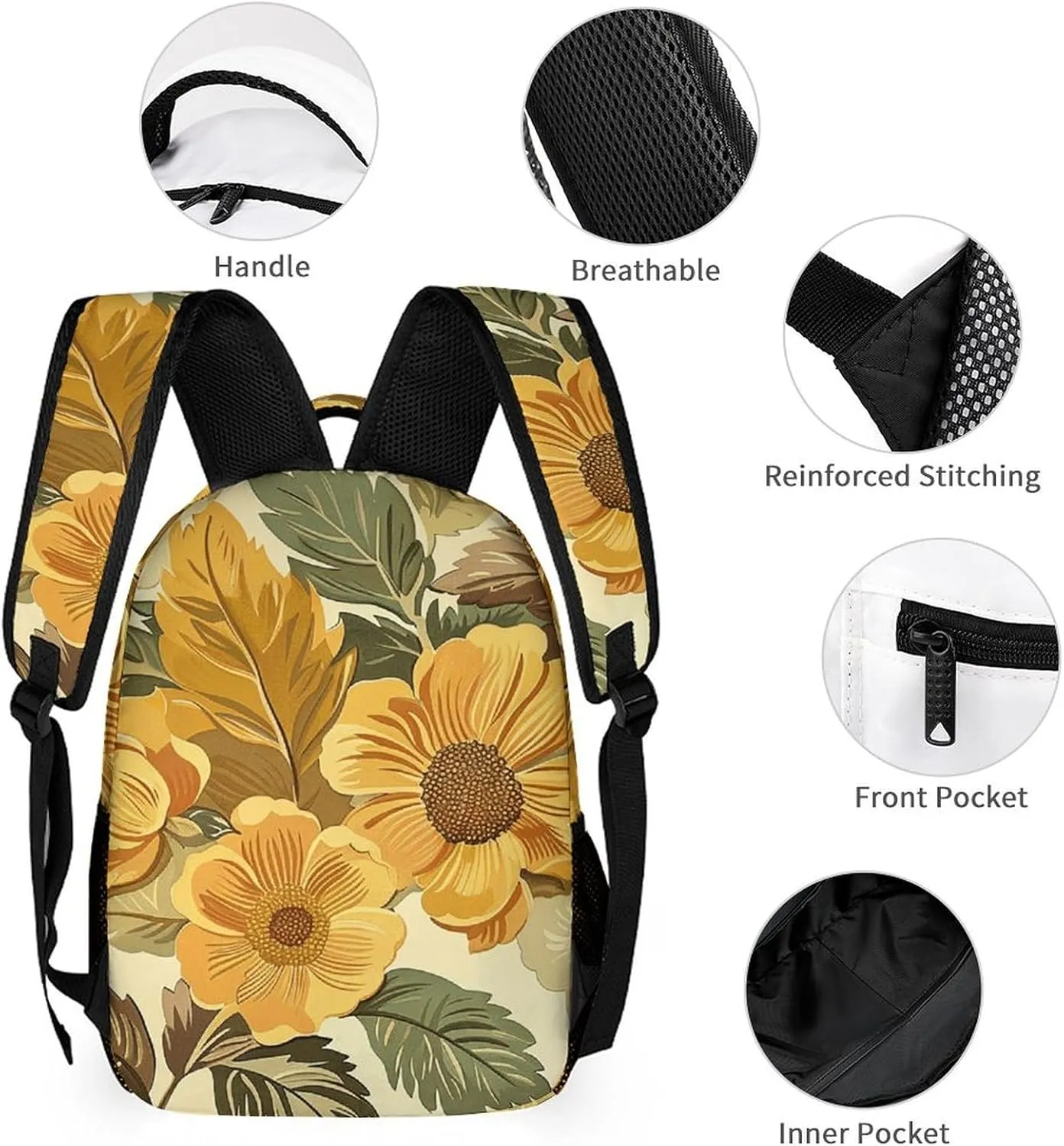 Laptop Backpack for Travel Daypack Computer Bag Work Large Flowers And Leaves Back Pack Nurse Bag for Hiking