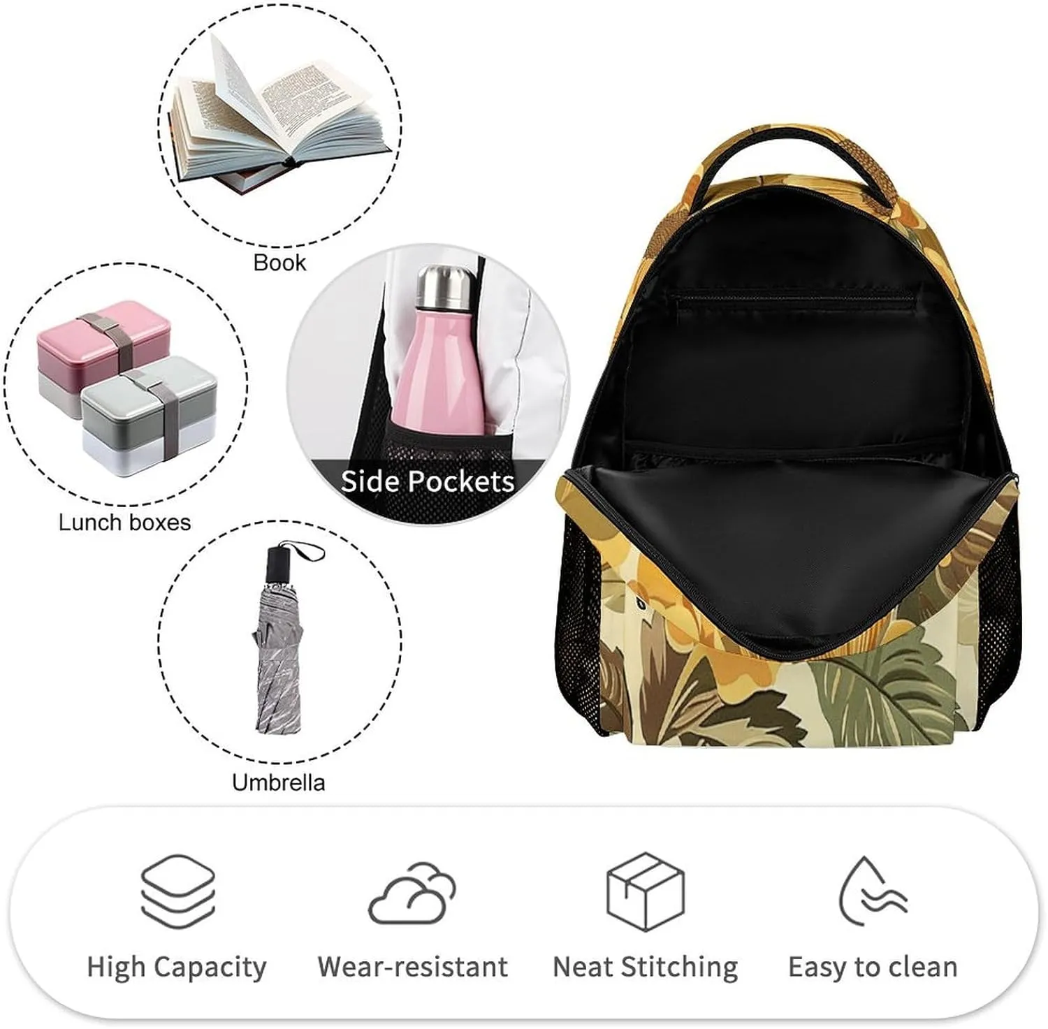 Laptop Backpack for Travel Daypack Computer Bag Work Large Flowers And Leaves Back Pack Nurse Bag for Hiking