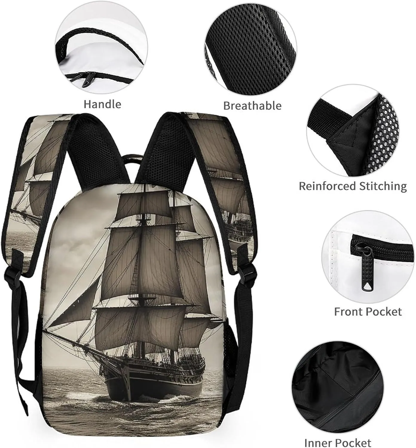 Laptop Backpack for Travel Daypack Computer Bag Work Nautical Sailing Pirate Theme Back Pack Nurse Bag for Hiking