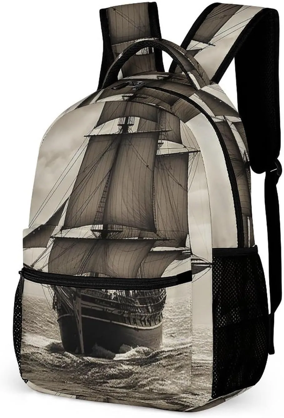 Laptop Backpack for Travel Daypack Computer Bag Work Nautical Sailing Pirate Theme Back Pack Nurse Bag for Hiking