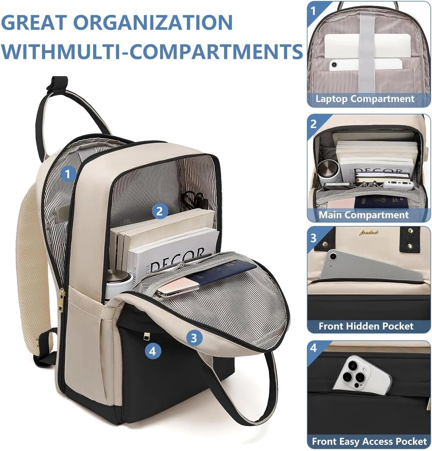 Laptop Backpack for Women Bag - College Bookbag Business Computer Backpack 15.6 inch Waterproof Work Travel Backpack with USB Charger Anti-theft Casual Cute Backpacks for Nurse Teacher Gift
