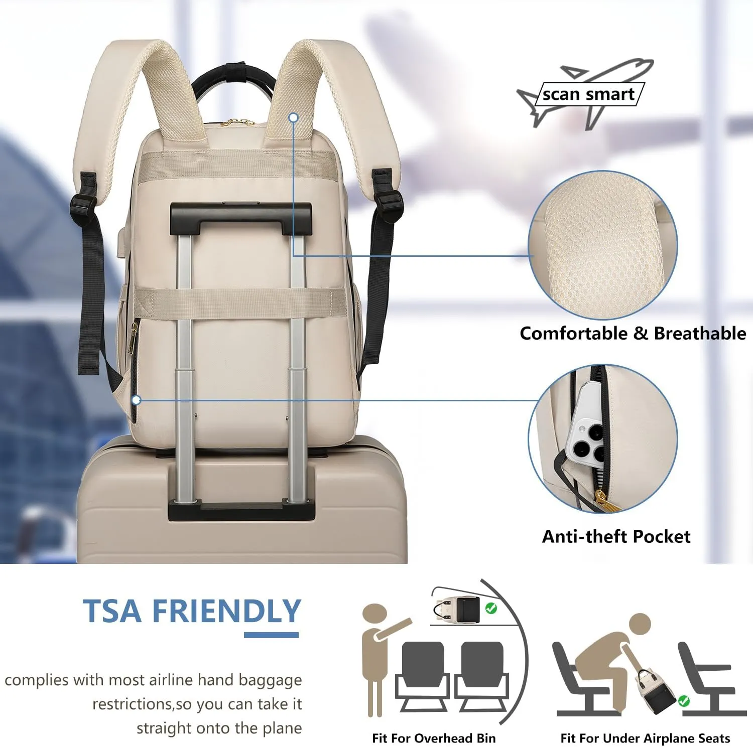 Laptop Backpack for Women Bag - College Bookbag Business Computer Backpack 15.6 inch Waterproof Work Travel Backpack with USB Charger Anti-theft Casual Cute Backpacks for Nurse Teacher Gift