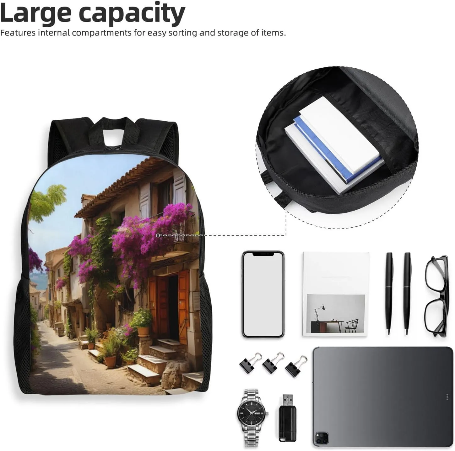 Laptop Backpack for Women Men Carry-on Backpack Beautiful Old Town of Provence Daypack Lightweight Travel Shoulder Bags