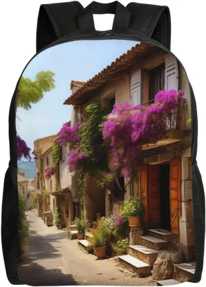 Laptop Backpack for Women Men Carry-on Backpack Beautiful Old Town of Provence Daypack Lightweight Travel Shoulder Bags