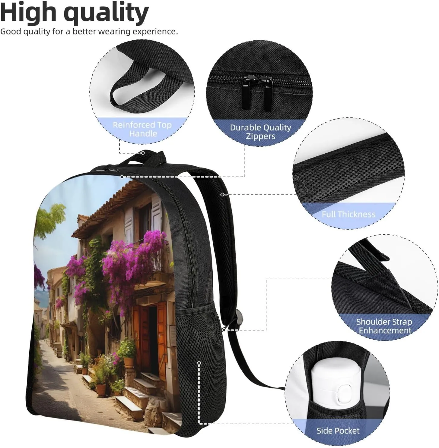 Laptop Backpack for Women Men Carry-on Backpack Beautiful Old Town of Provence Daypack Lightweight Travel Shoulder Bags