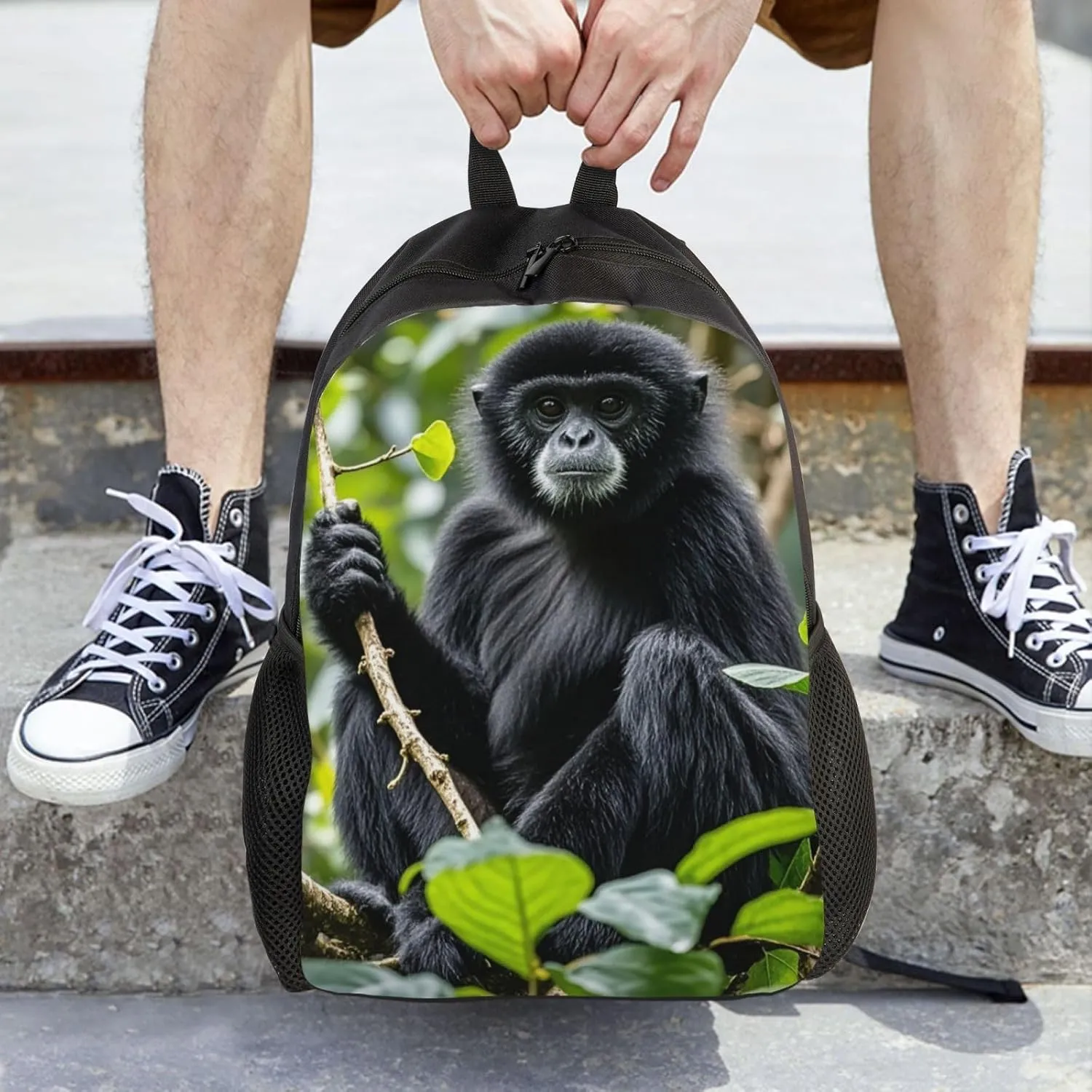 Laptop Backpack for Women Men Carry-on Backpack Black Gibbon Monkey Daypack Lightweight Travel Shoulder Bags
