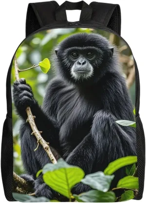 Laptop Backpack for Women Men Carry-on Backpack Black Gibbon Monkey Daypack Lightweight Travel Shoulder Bags