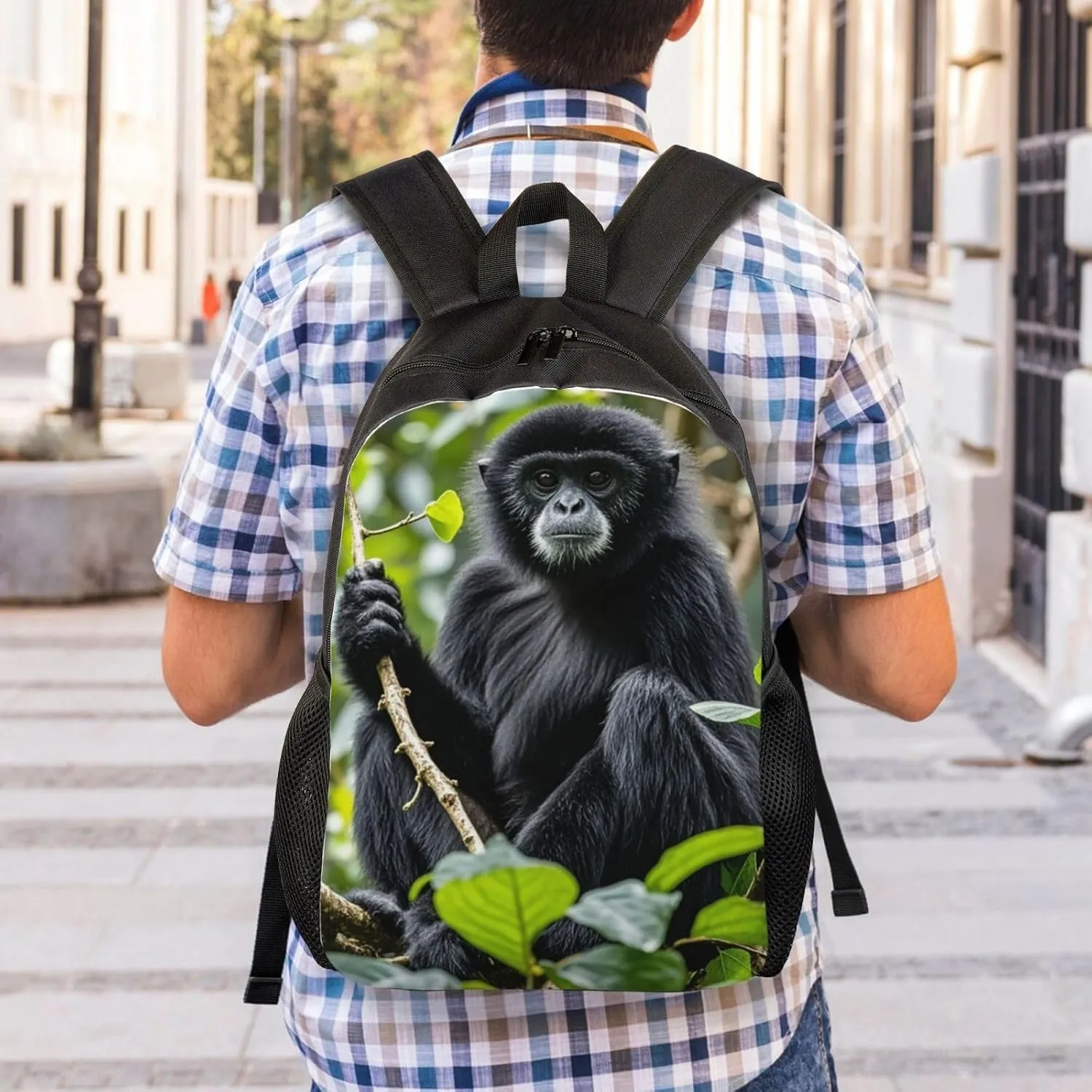 Laptop Backpack for Women Men Carry-on Backpack Black Gibbon Monkey Daypack Lightweight Travel Shoulder Bags
