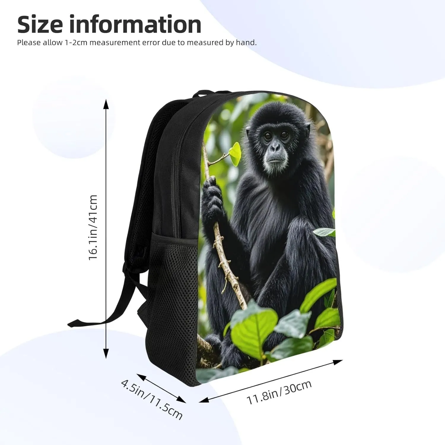 Laptop Backpack for Women Men Carry-on Backpack Black Gibbon Monkey Daypack Lightweight Travel Shoulder Bags