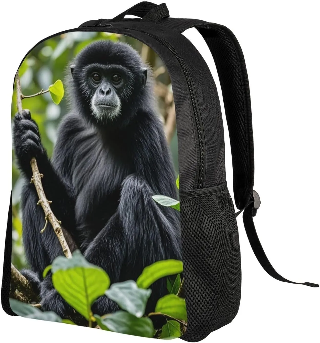 Laptop Backpack for Women Men Carry-on Backpack Black Gibbon Monkey Daypack Lightweight Travel Shoulder Bags