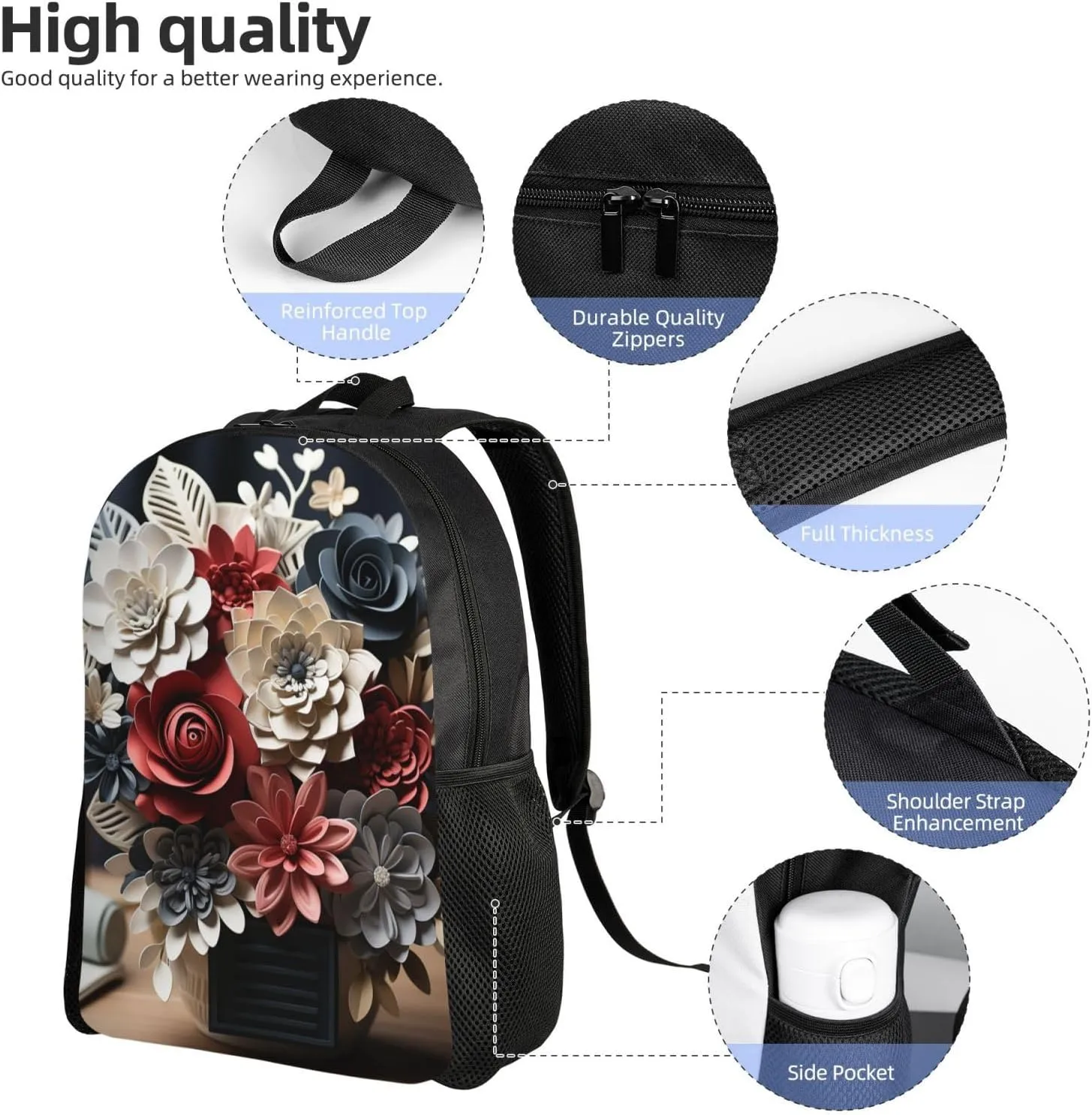 Laptop Backpack for Women Men Carry-on Backpack Bouquet on Table Daypack Lightweight Travel Shoulder Bags