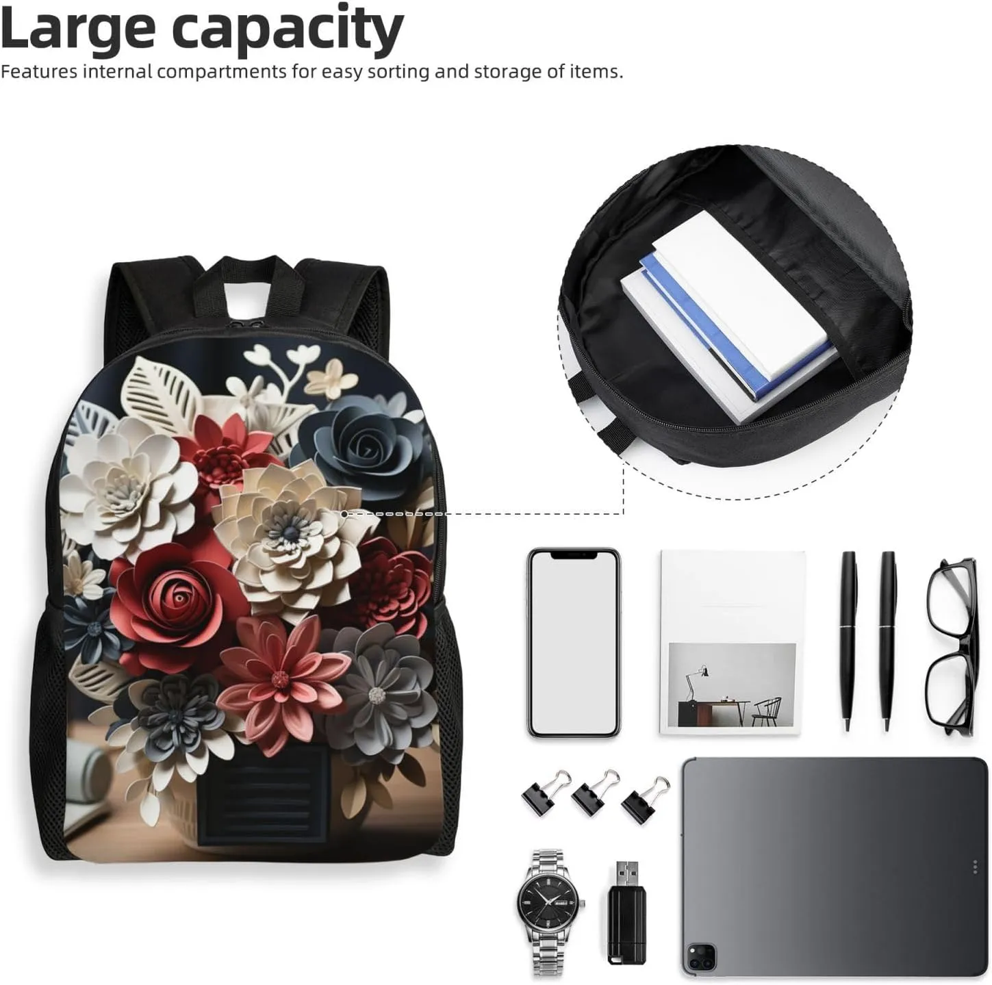 Laptop Backpack for Women Men Carry-on Backpack Bouquet on Table Daypack Lightweight Travel Shoulder Bags