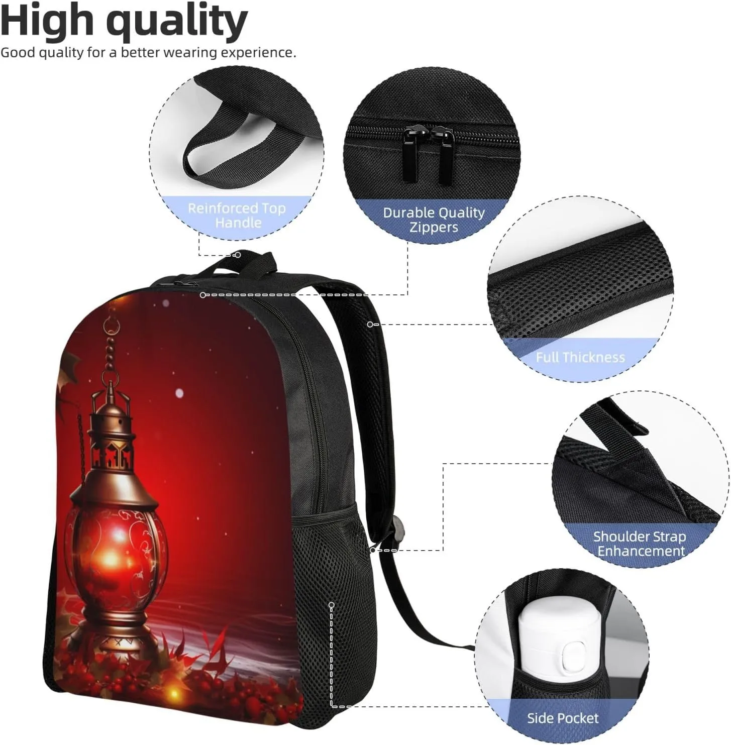 Laptop Backpack for Women Men Carry-on Backpack Christmas Red Lantern Daypack Lightweight Travel Shoulder Bags