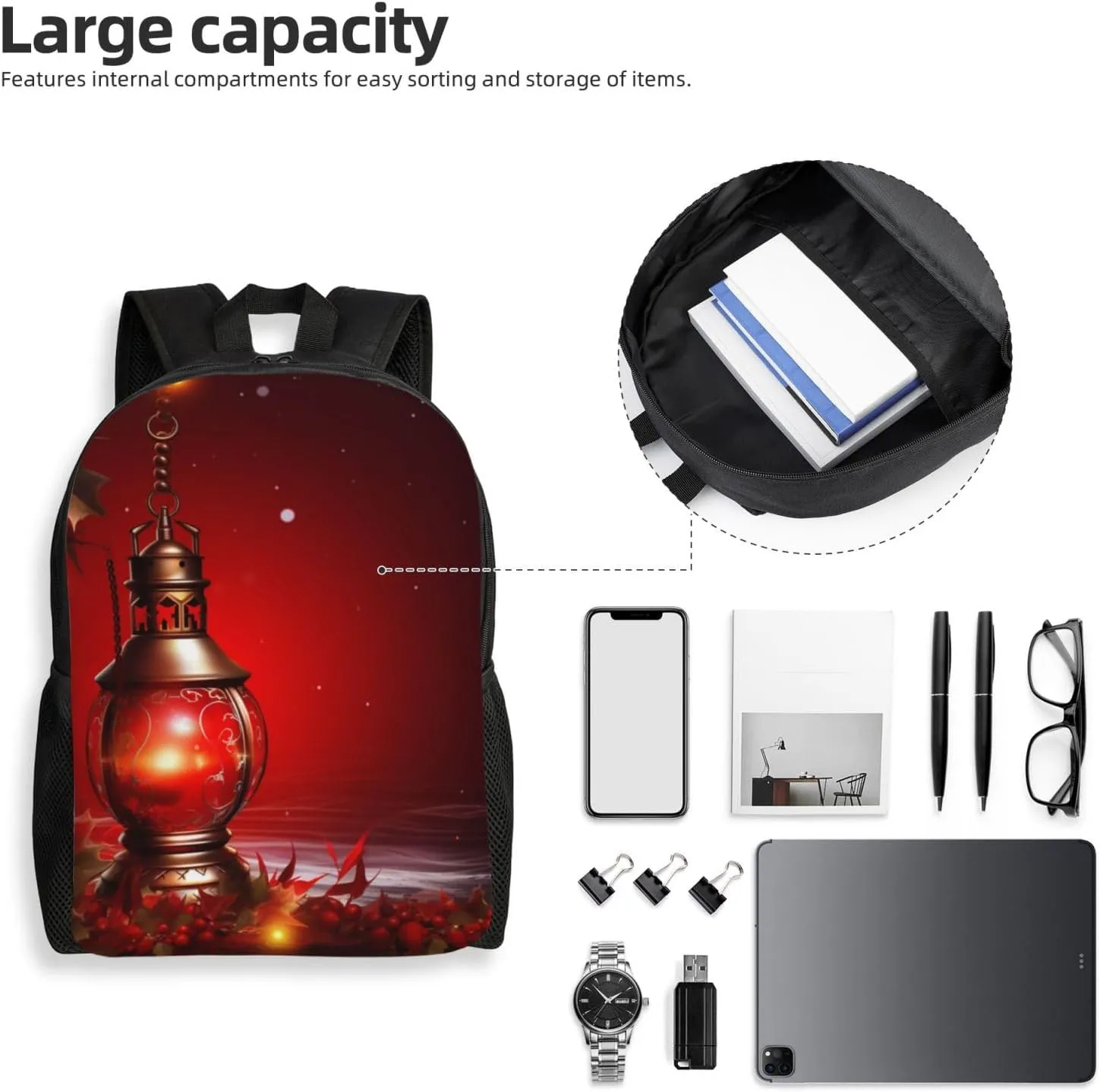 Laptop Backpack for Women Men Carry-on Backpack Christmas Red Lantern Daypack Lightweight Travel Shoulder Bags