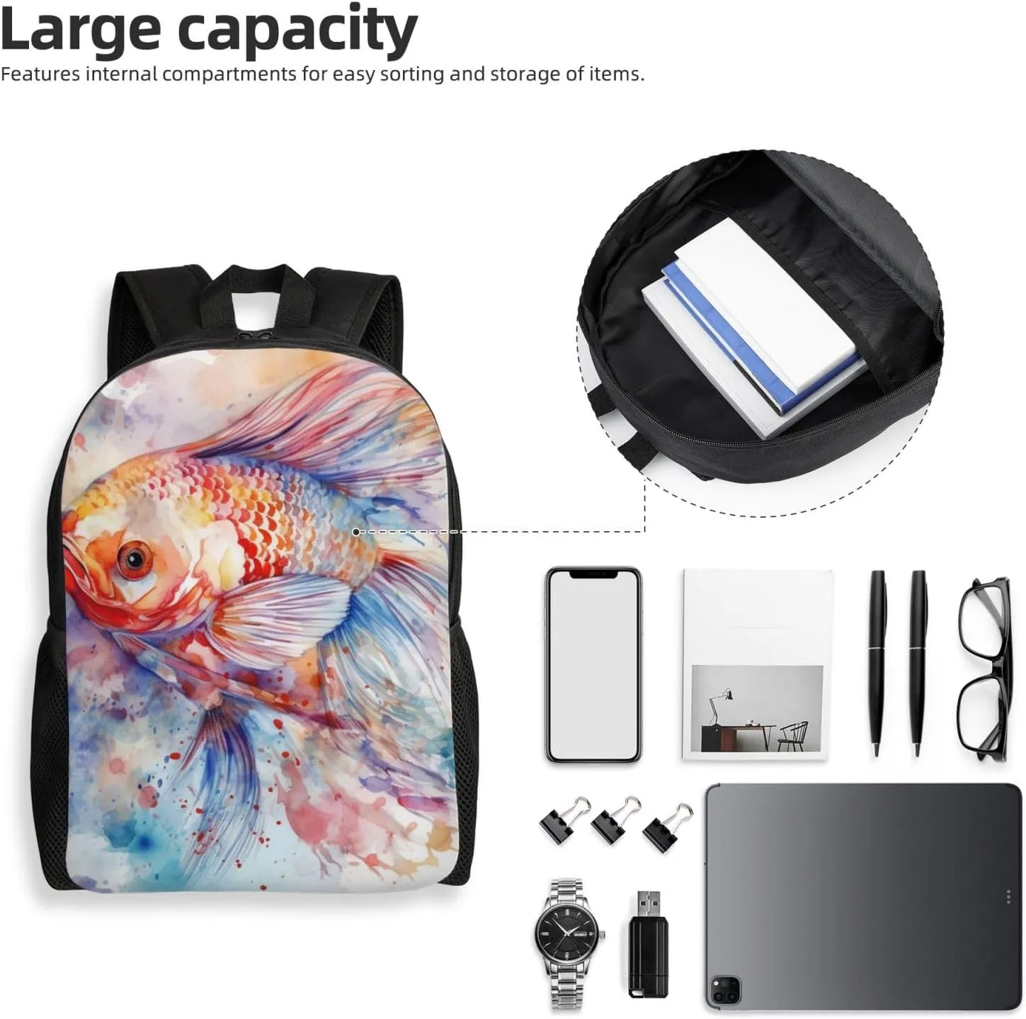 Laptop Backpack for Women Men Carry-on Backpack Fish Daypack Lightweight Travel Shoulder Bags